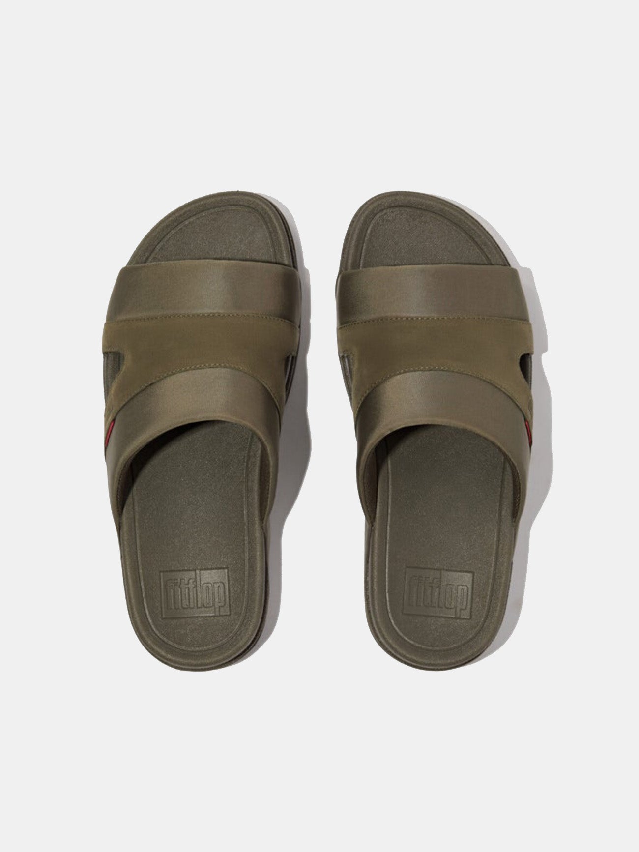 Fitflop Freeway III Men's Leather-Mix Slides #color_Olive