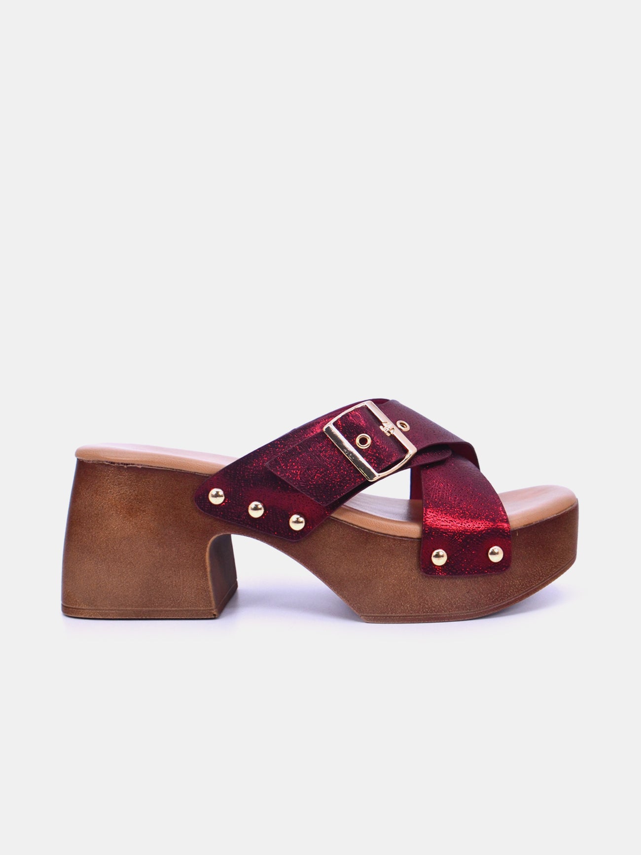 Mynaal Amora Women's Block Heel Sandals #color_Maroon