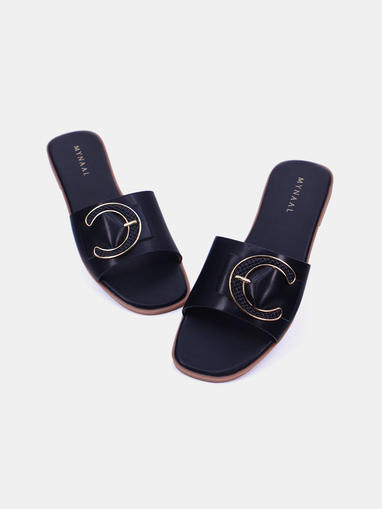 Mynaal Zalara Women's Flat Sandals #color_Black