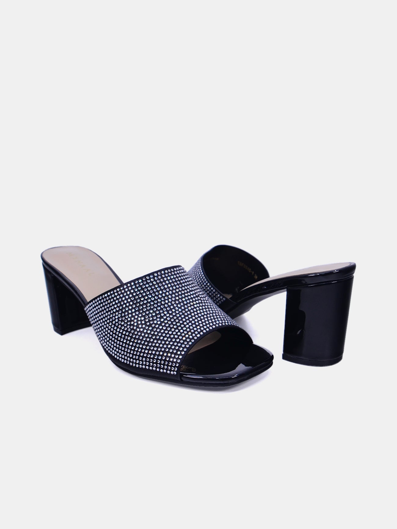 Mynaal Sparkle Women's Block Heel Sandals #color_Black