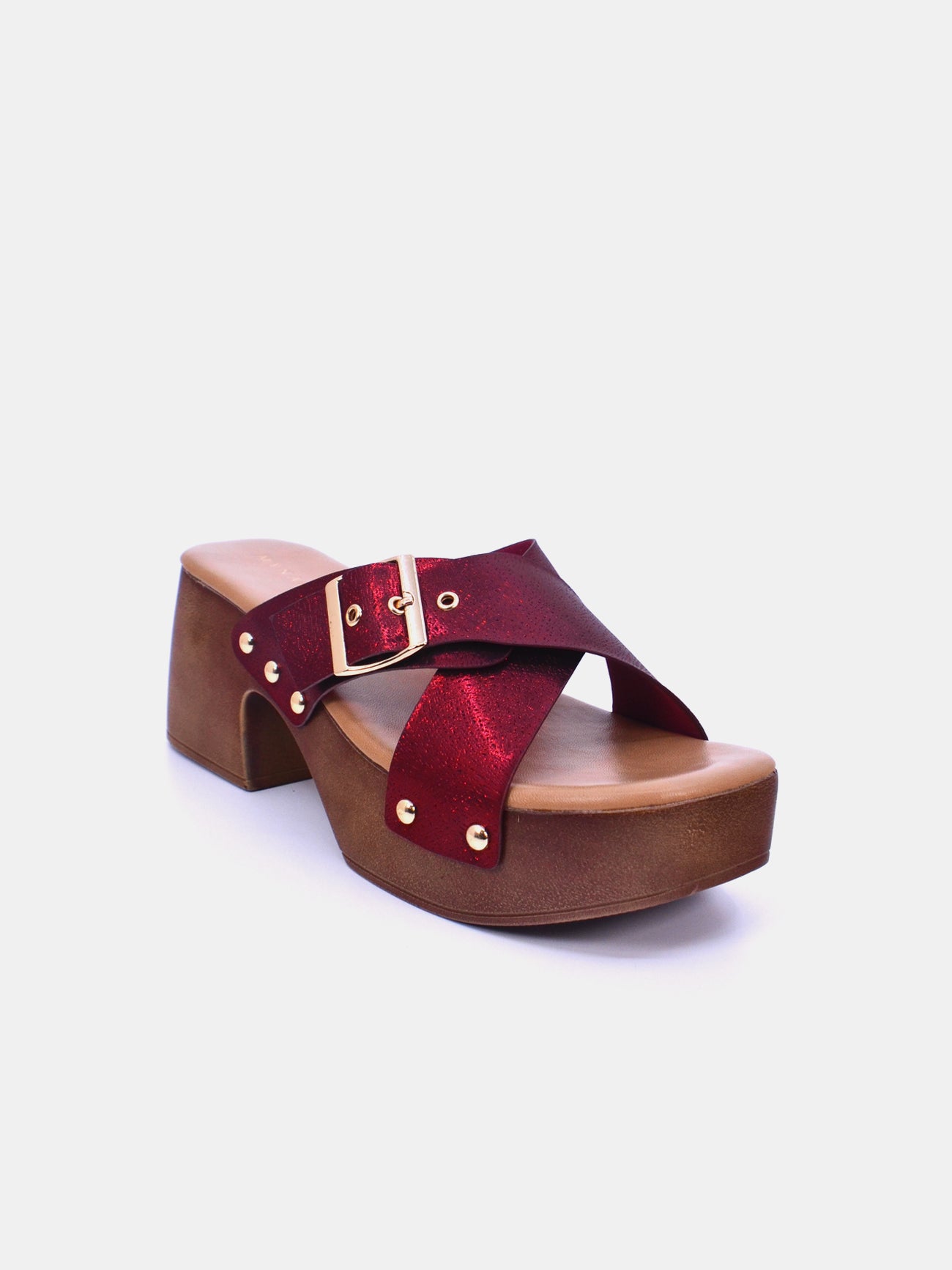 Mynaal Amora Women's Block Heel Sandals #color_Maroon