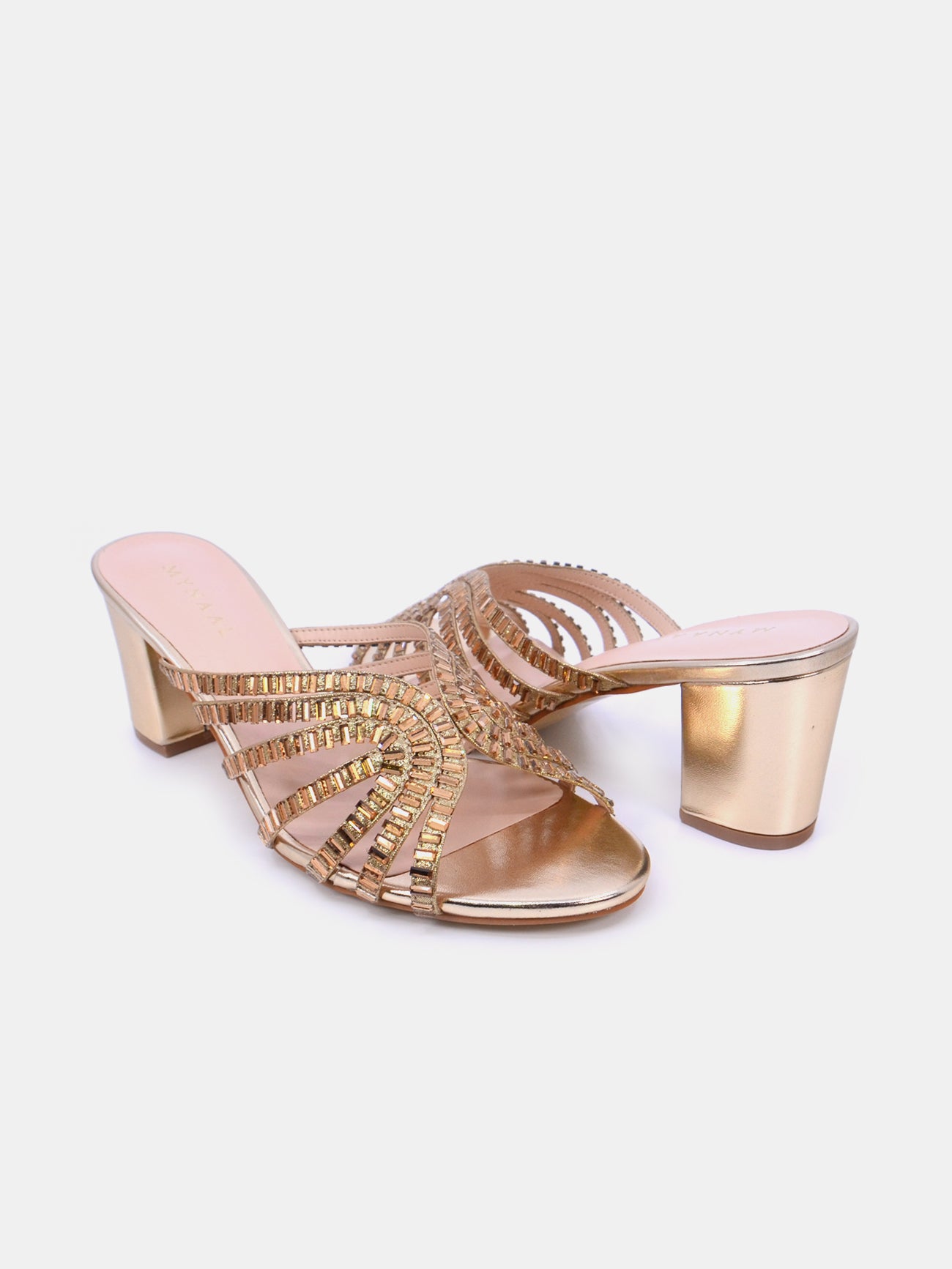 Mynaal Velaq Women's Block Heel Sandals #color_Gold