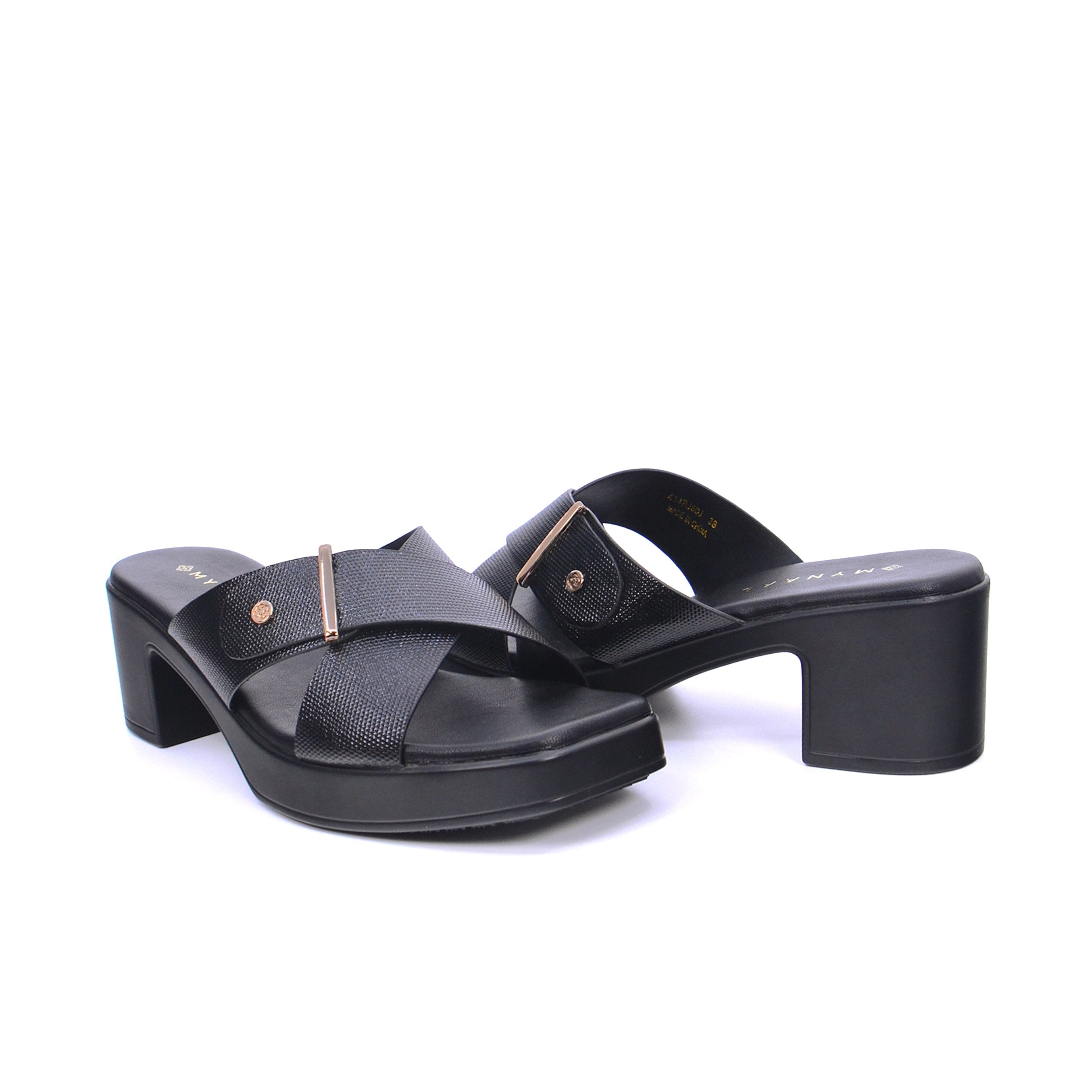 Mynaal 414Rj60J Women's Block-Heel Sandal #color_Black