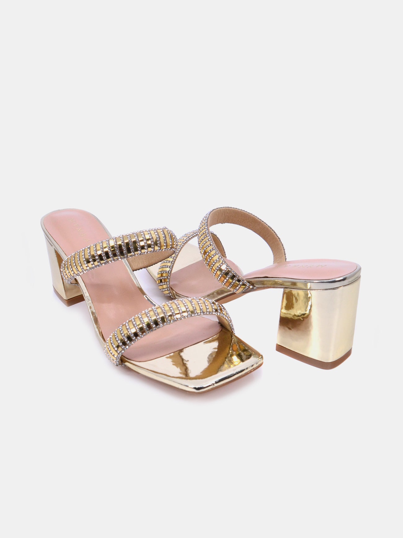 Mynaal Zenni Women's Block Heel Sandals #color_Gold