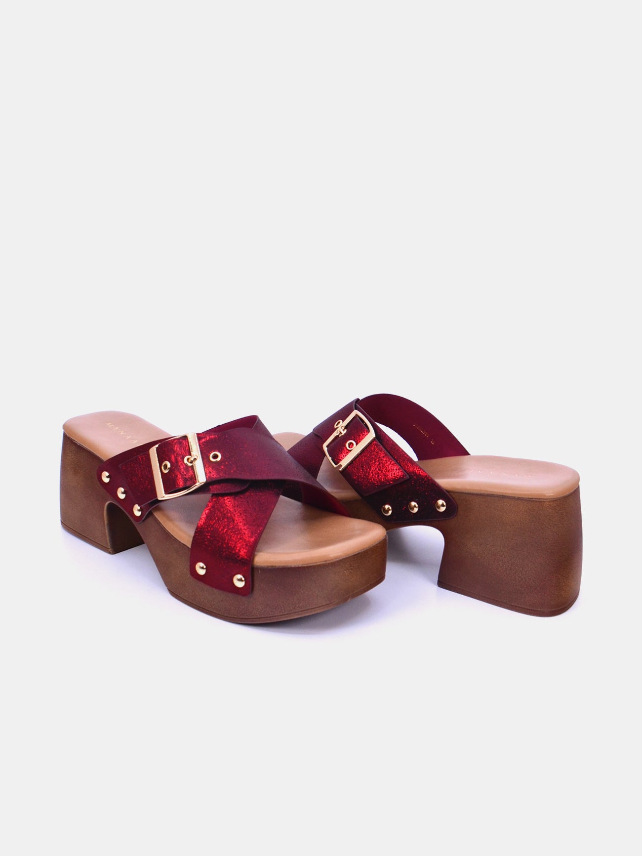 Mynaal Amora Women's Block Heel Sandals #color_Maroon