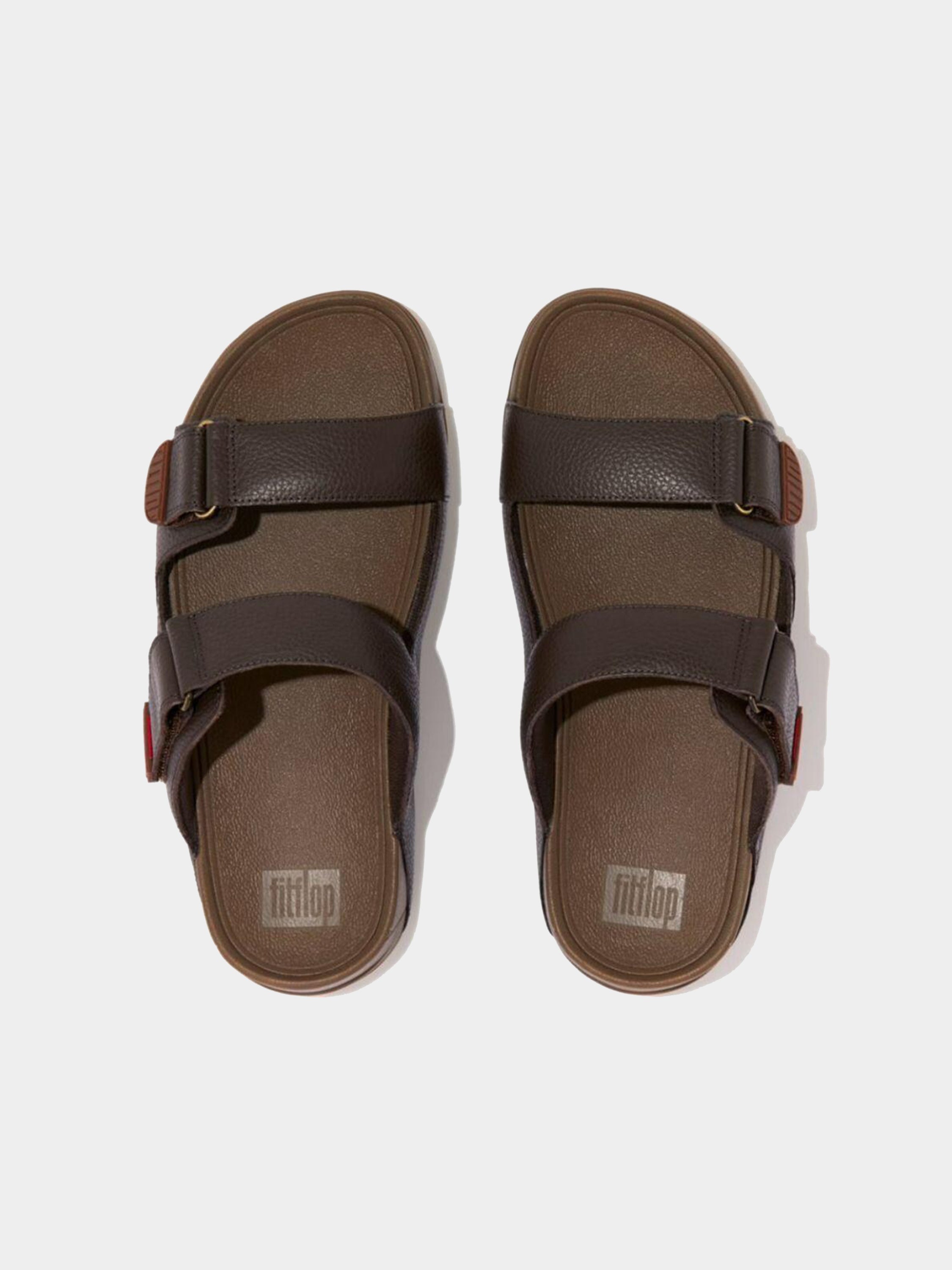 Fitflop Men's Gogh Moc Adjustable Leather Slides #color_Dark Brown
