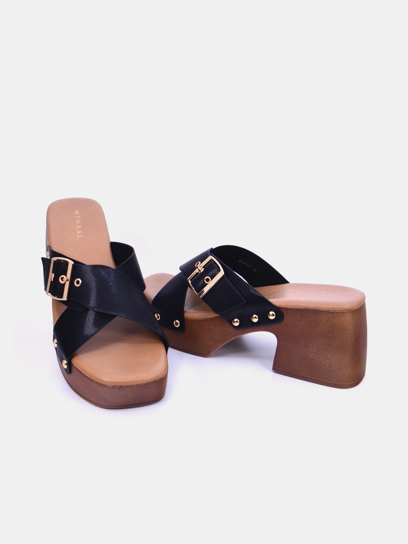 Mynaal Amora Women's Block Heel Sandals #color_Black