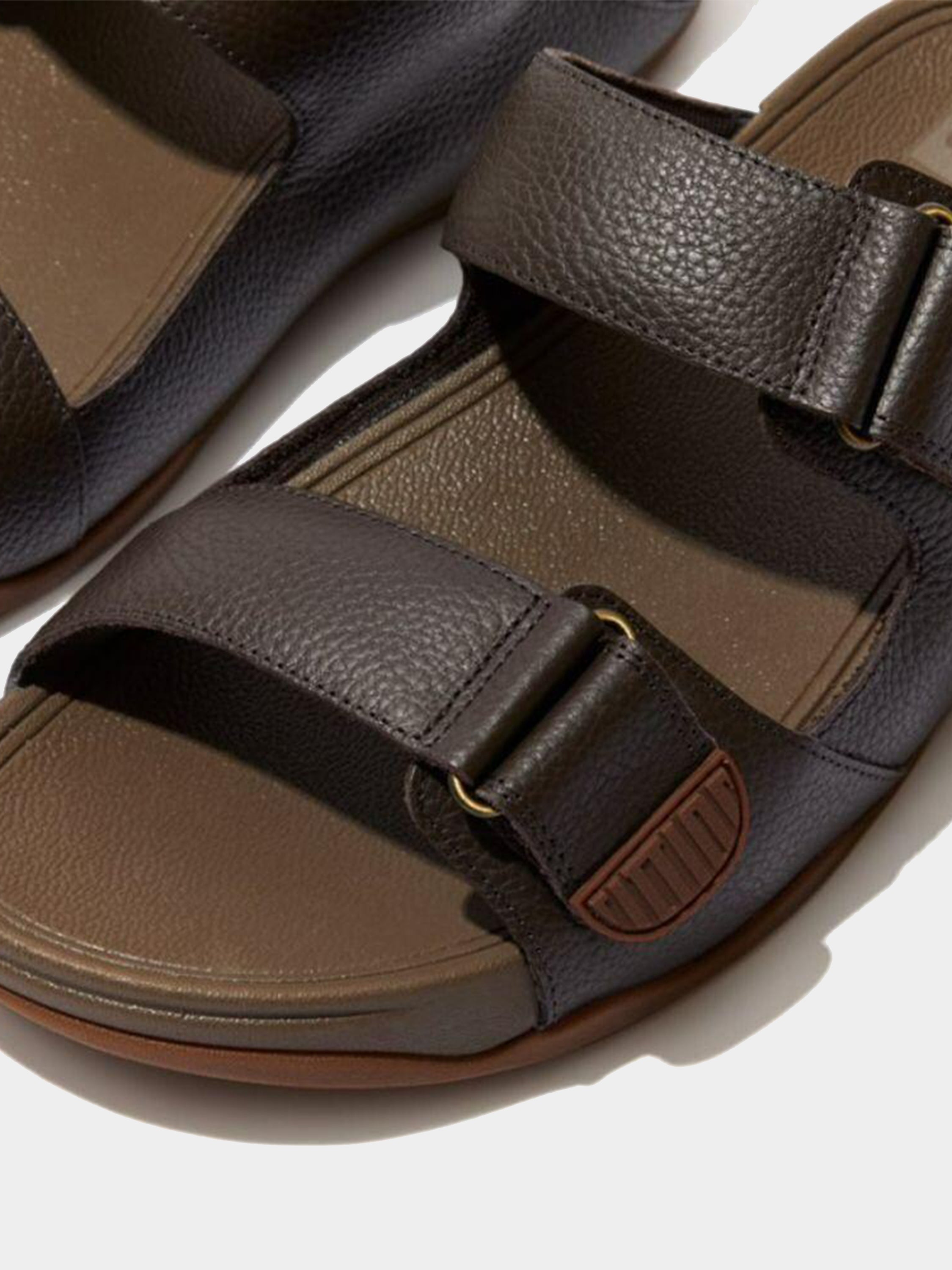 Fitflop Men's Gogh Moc Adjustable Leather Slides #color_Dark Brown