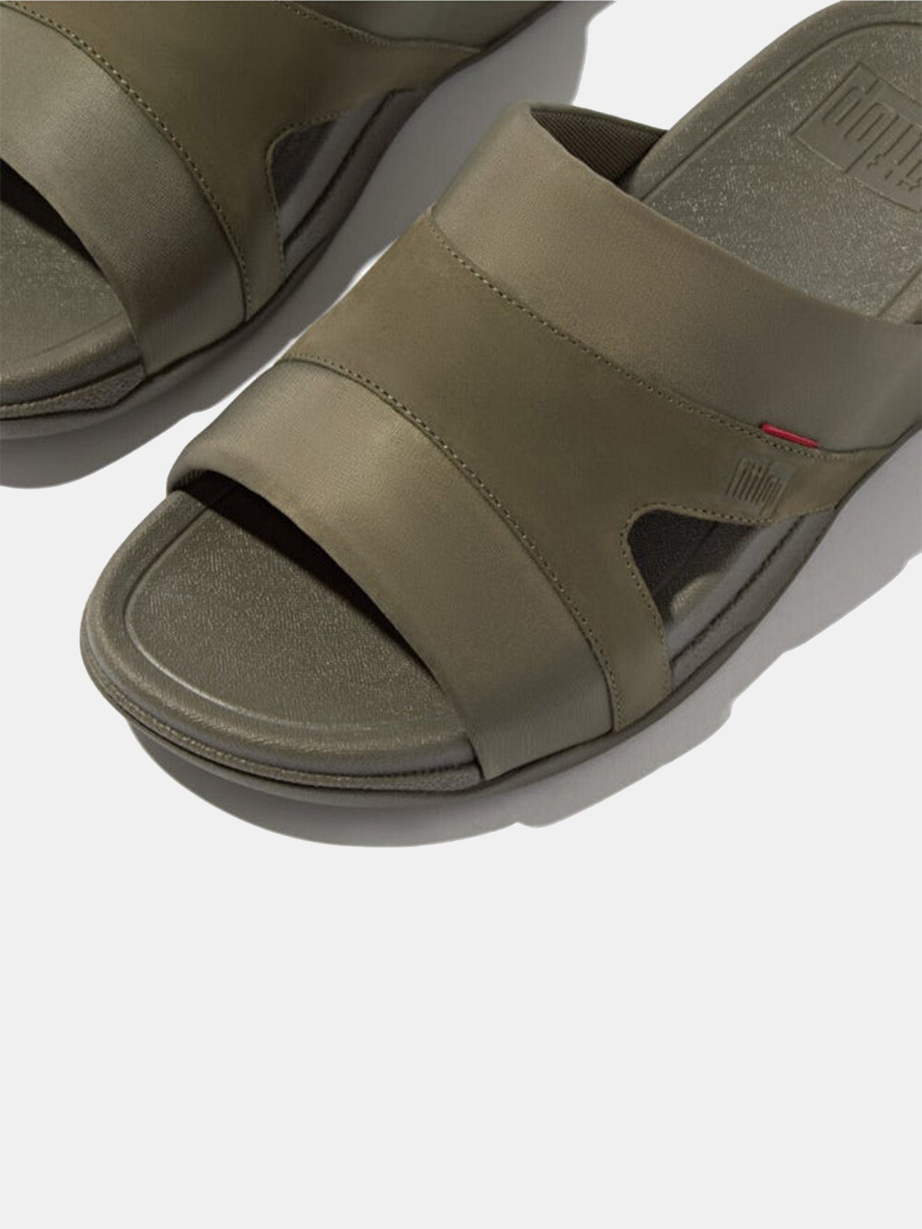 Fitflop Freeway III Men's Leather-Mix Slides #color_Olive