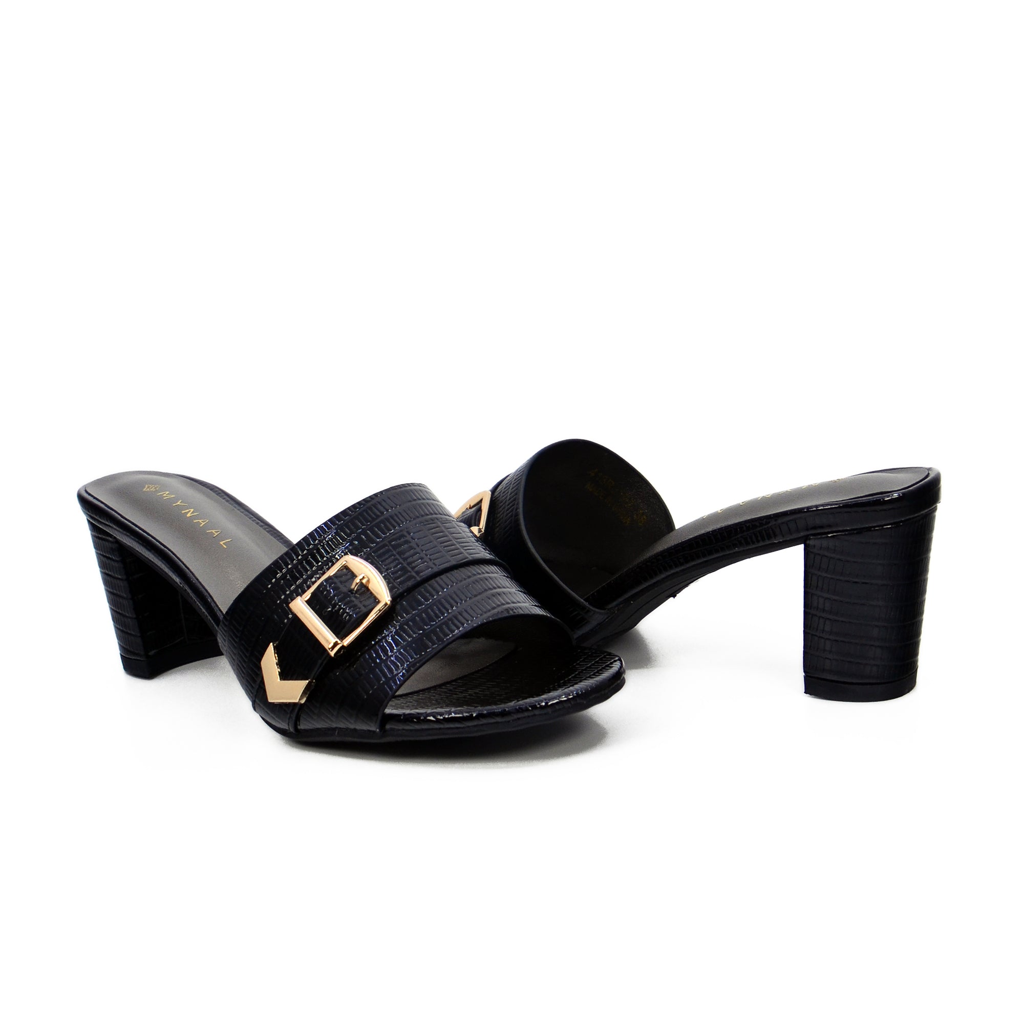 Mynaal 413Rj192 Women's Block Heel Sandal #color_Black