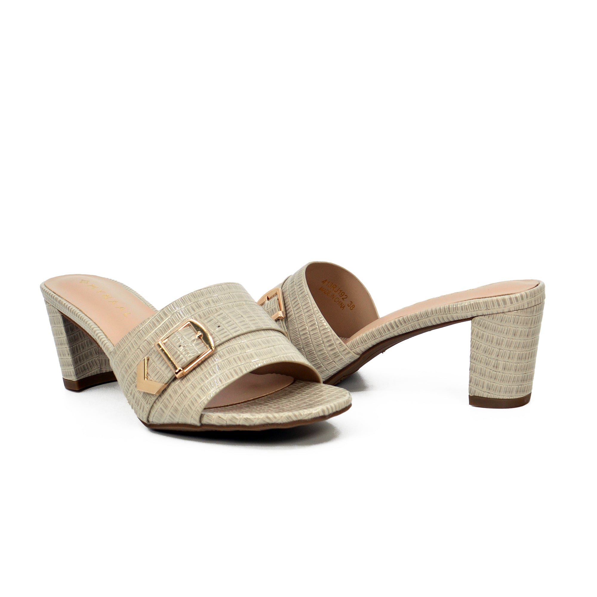 Mynaal 413Rj192 Women's Block Heel Sandal #color_Beige
