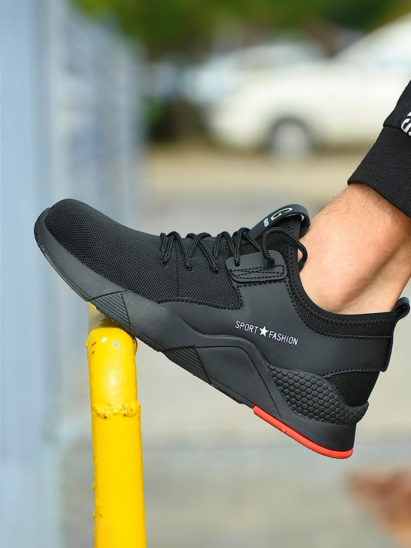 Raydlinx Men's 588 Steel Toe Work Breathable Shoes #color_Black