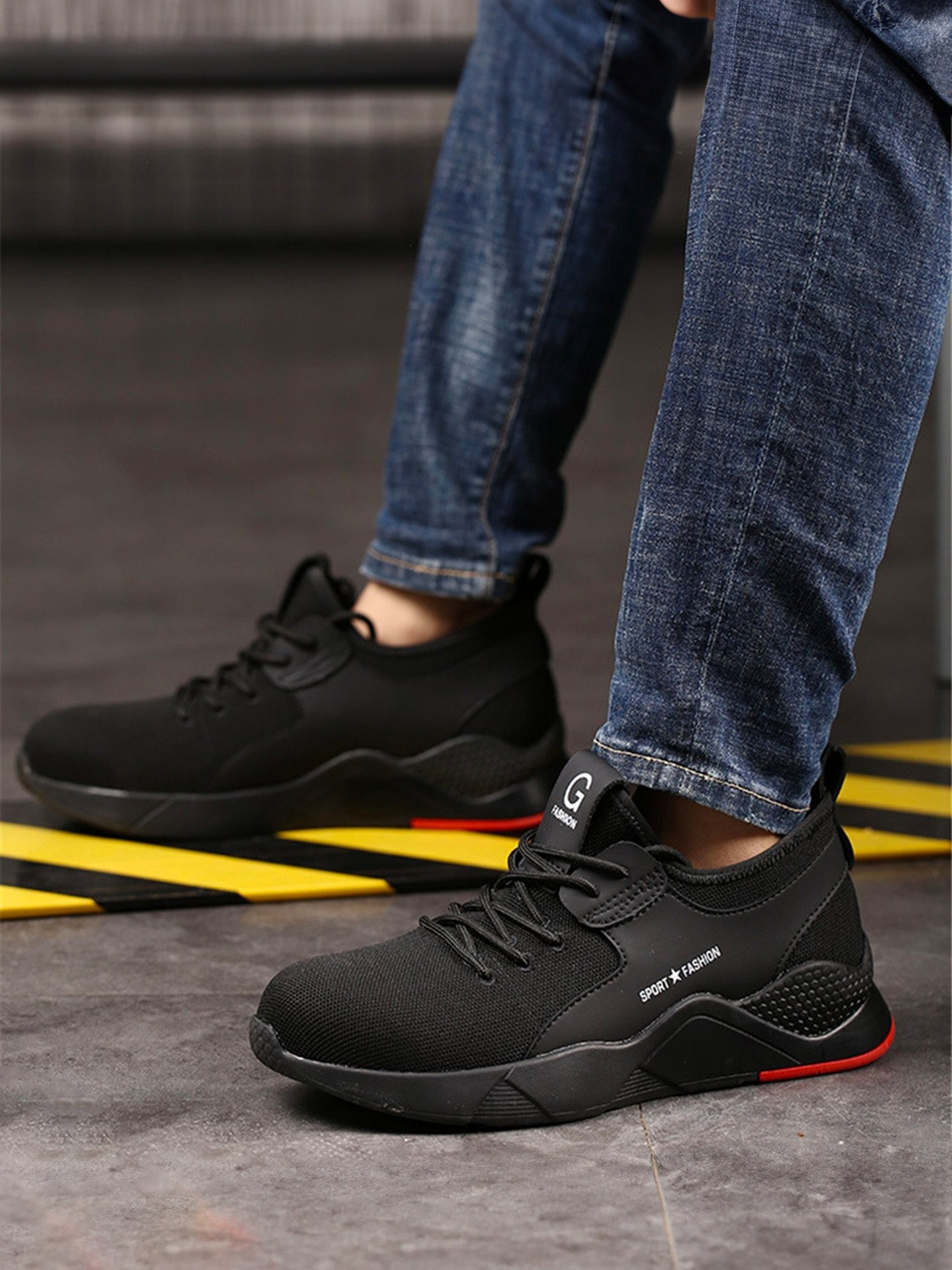 Raydlinx Men's 588 Steel Toe Work Breathable Shoes #color_Black