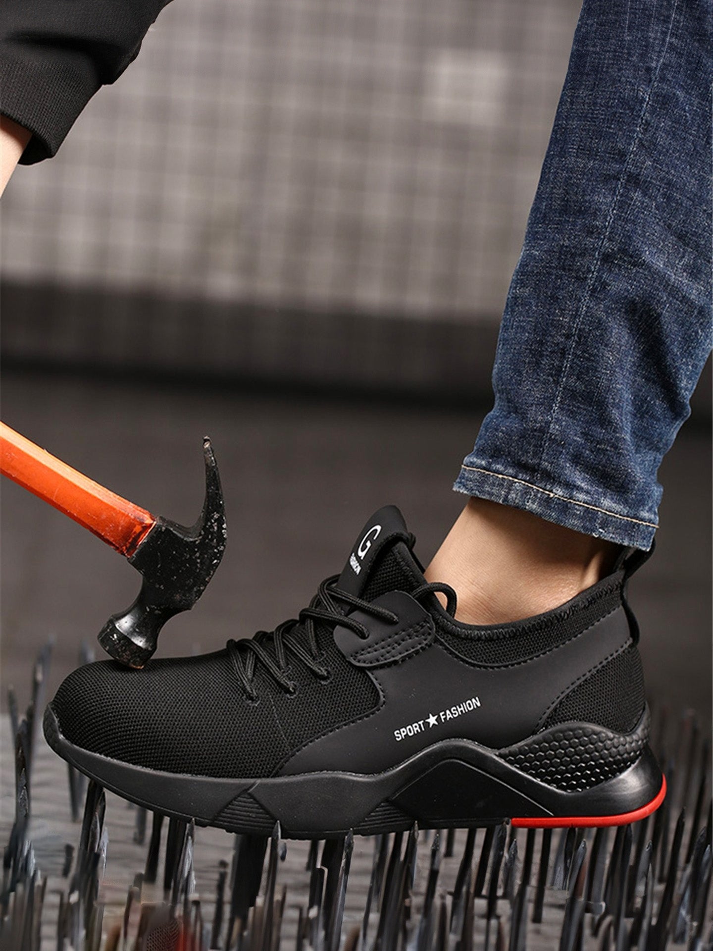 Raydlinx Men's 588 Steel Toe Work Breathable Shoes #color_Black