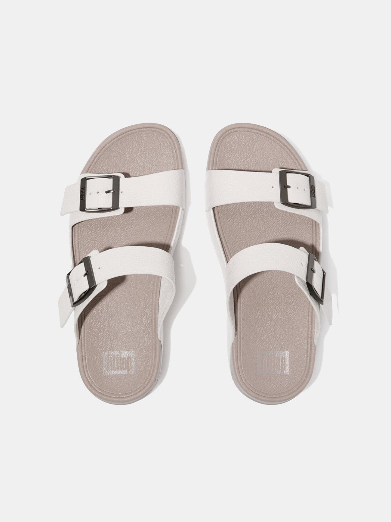 Fitflop Gogh Moc Mens Buckle Tumbled-Leather Slides #color_Urban White