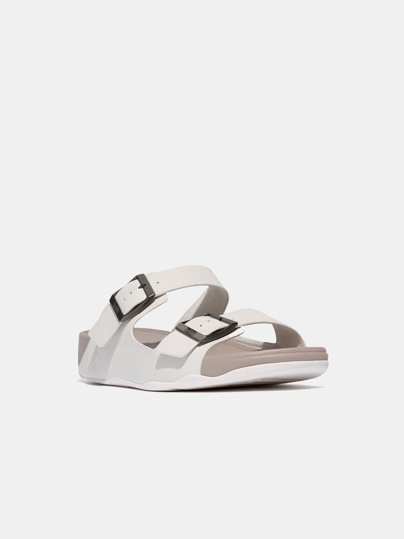 Fitflop Gogh Moc Mens Buckle Tumbled-Leather Slides #color_Urban White