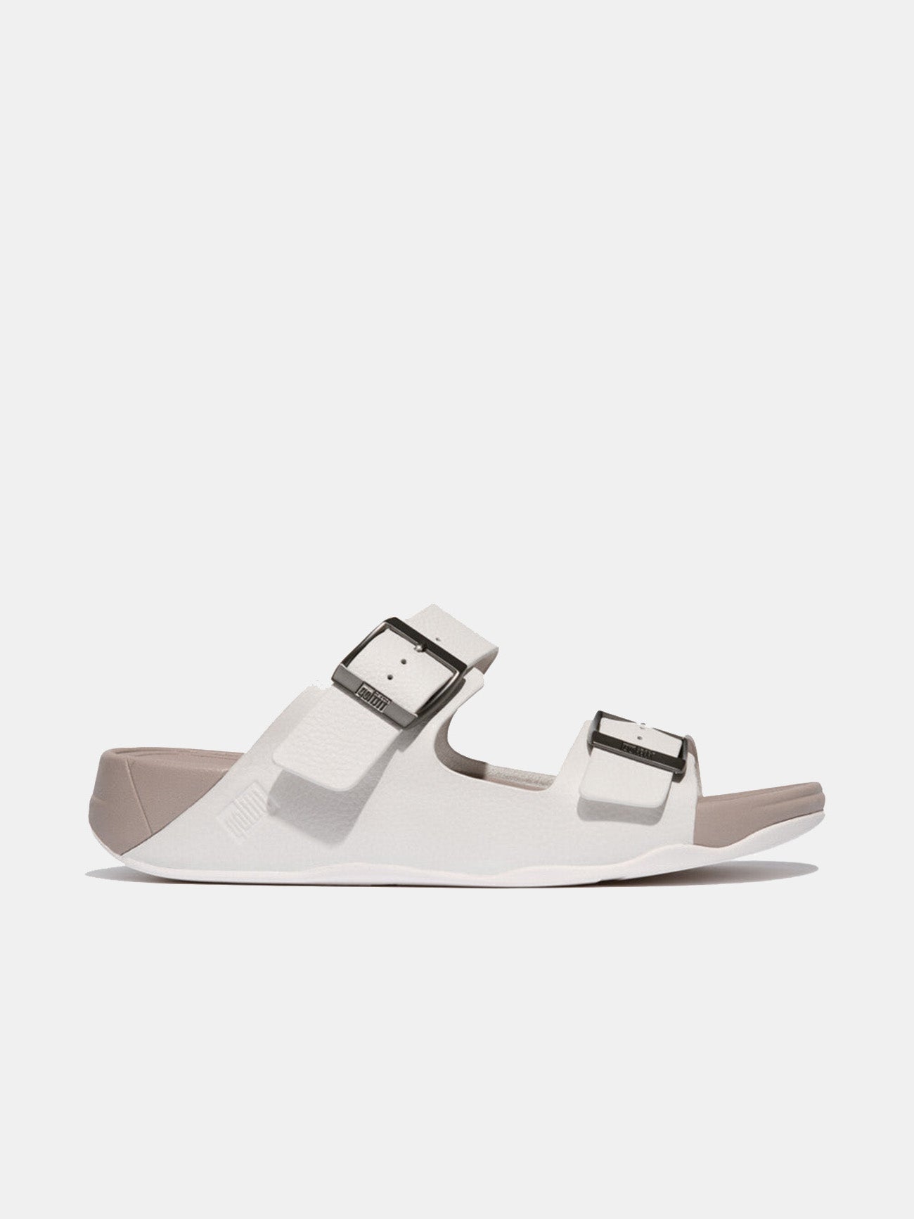 Fitflop Gogh Moc Mens Buckle Tumbled-Leather Slides #color_Urban White