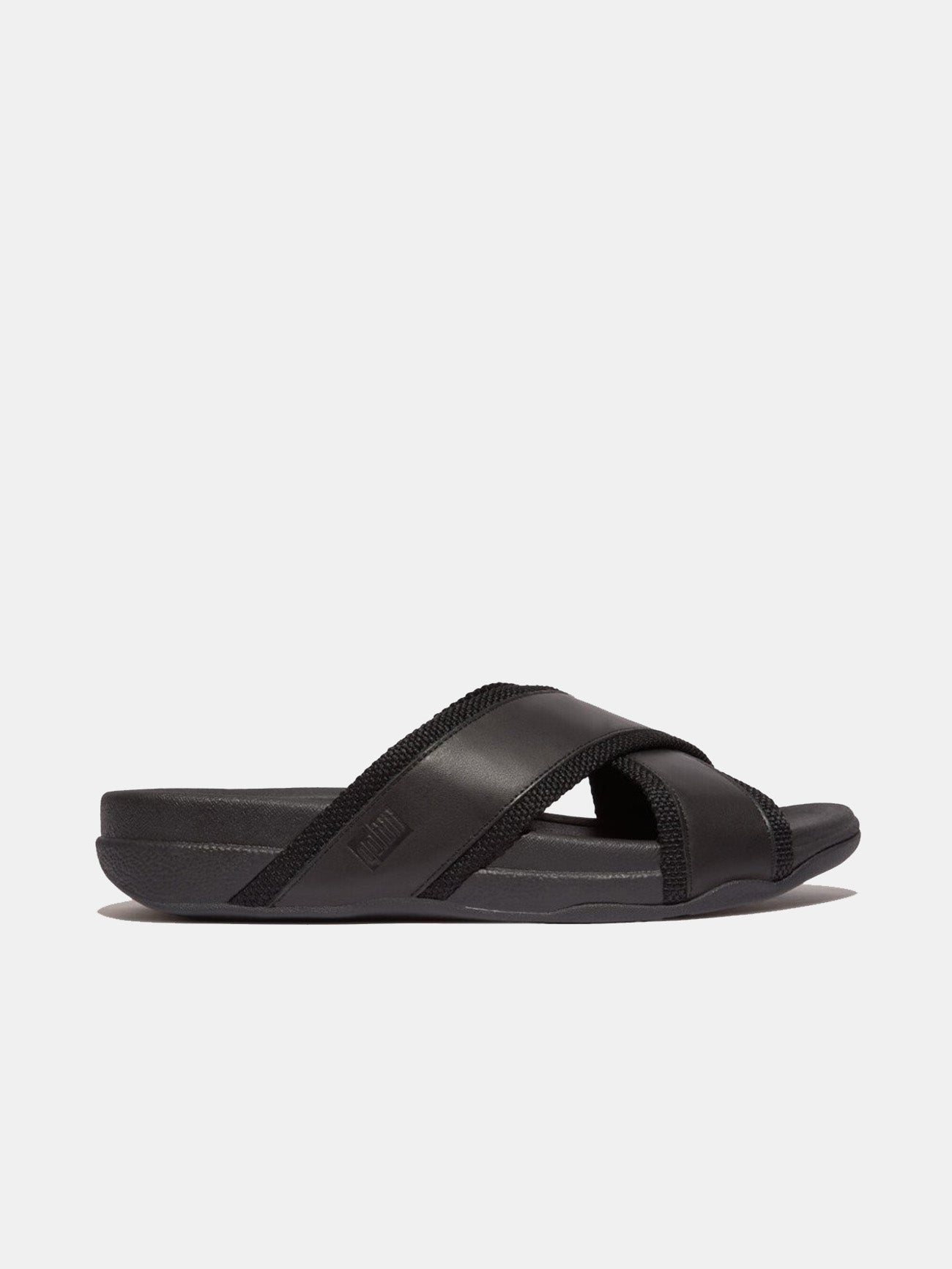 Fitflop Surfer Men's Webbing/Leather Cross Slides #color_Black
