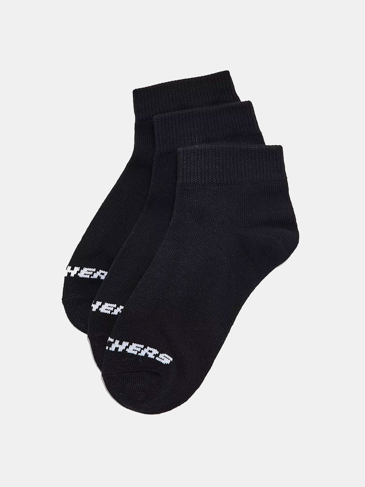 Skechers Kids 3Pk Unisex Non Terry Qtr Crew - Flat Knit Ankle Socks #color_Black