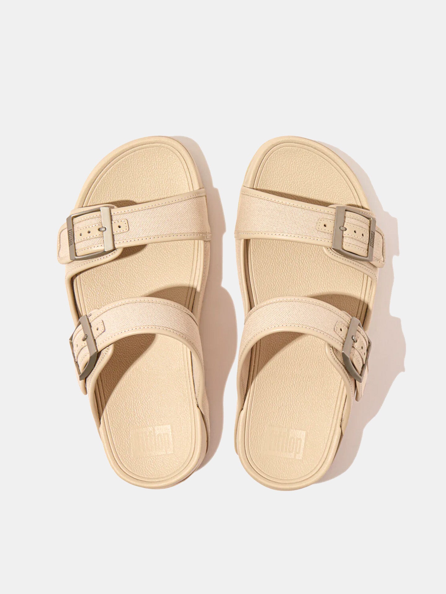 Fitflop Men's Gogh Moc Buckle Canvas Slides #color_Beige