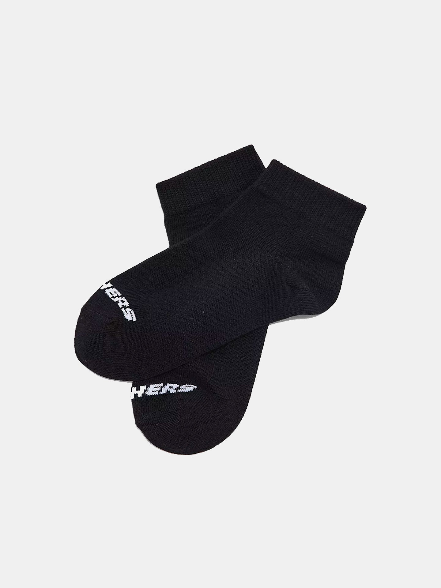 Skechers Kids 3Pk Unisex Non Terry Qtr Crew - Flat Knit Ankle Socks #color_Black
