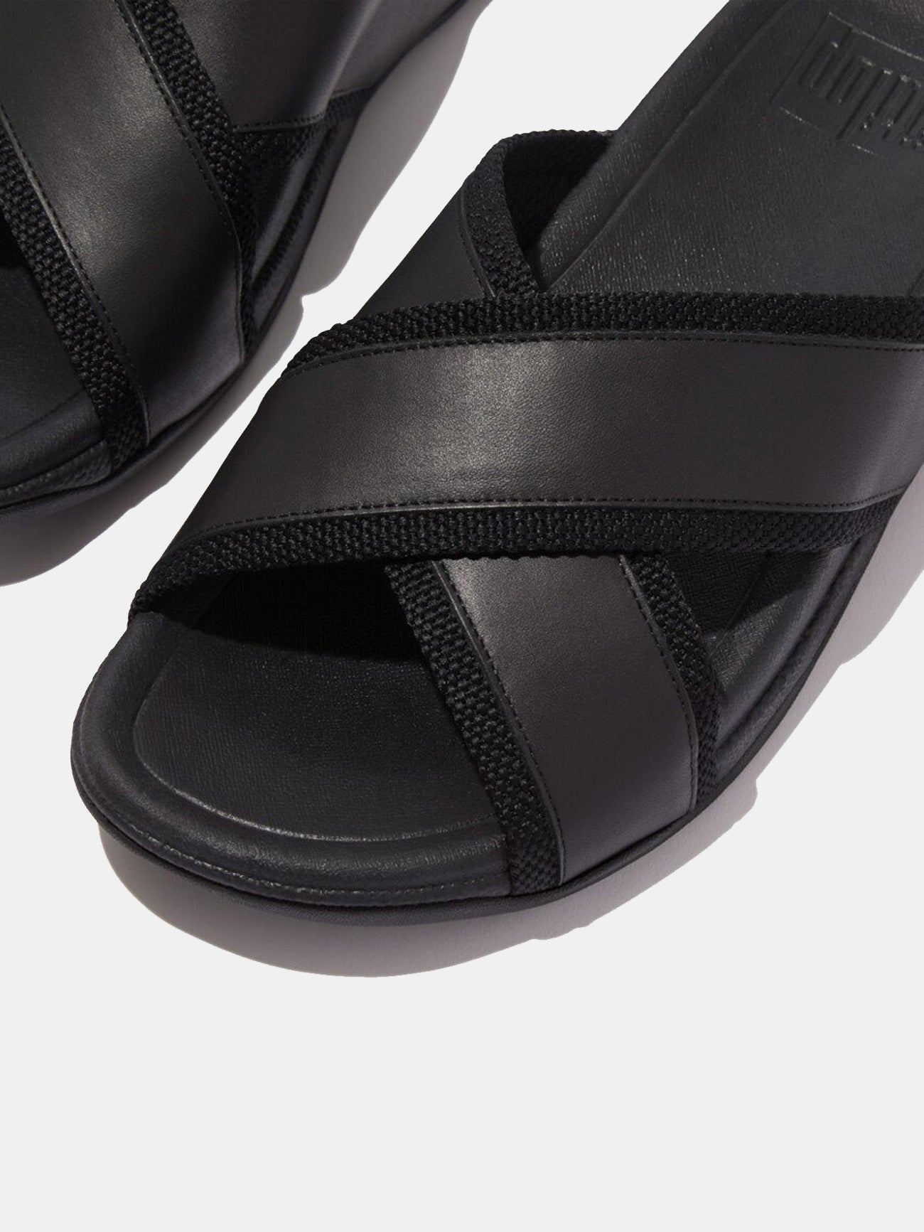 Fitflop Surfer Men's Webbing/Leather Cross Slides #color_Black