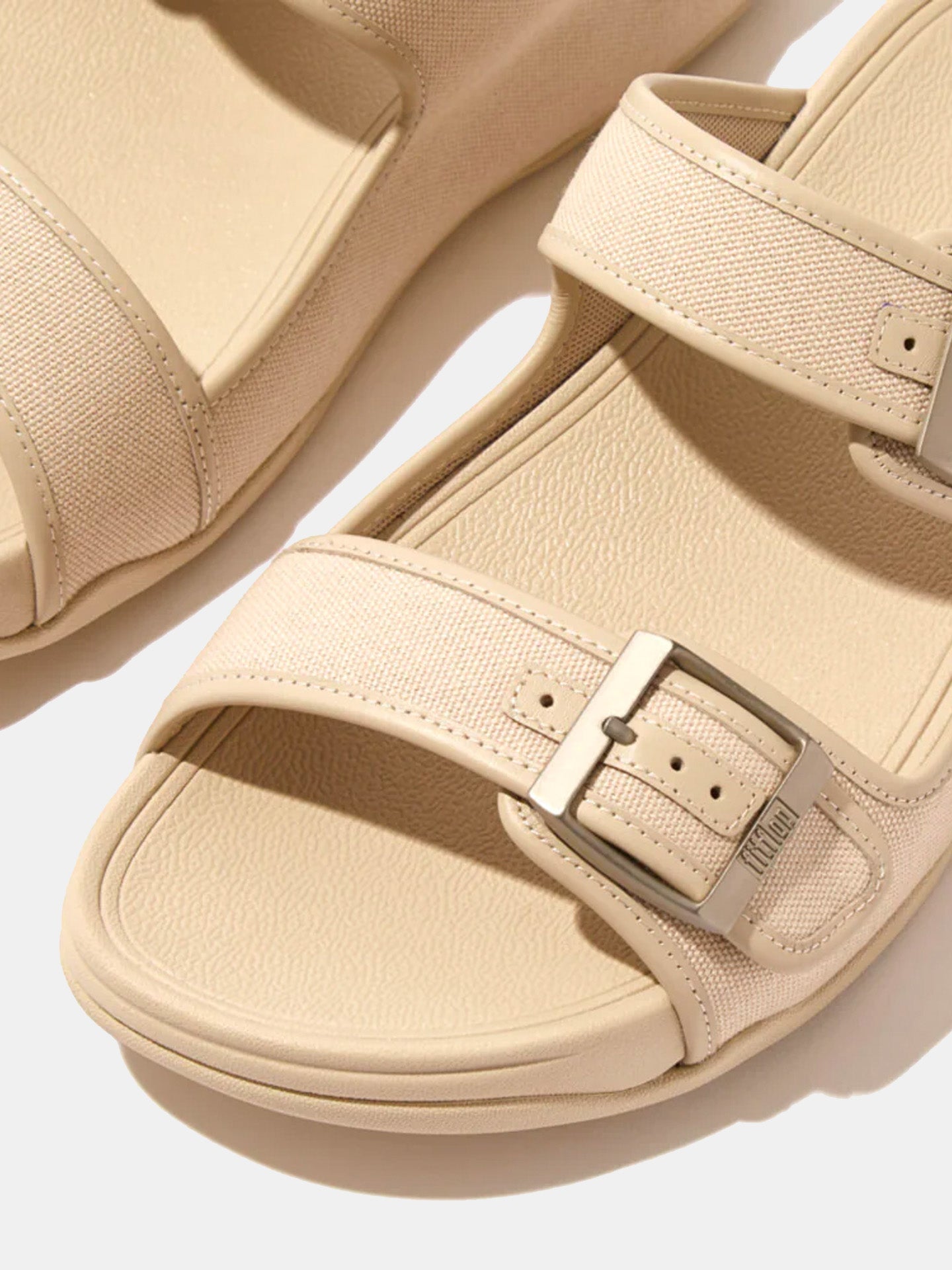 Fitflop Men's Gogh Moc Buckle Canvas Slides #color_Beige