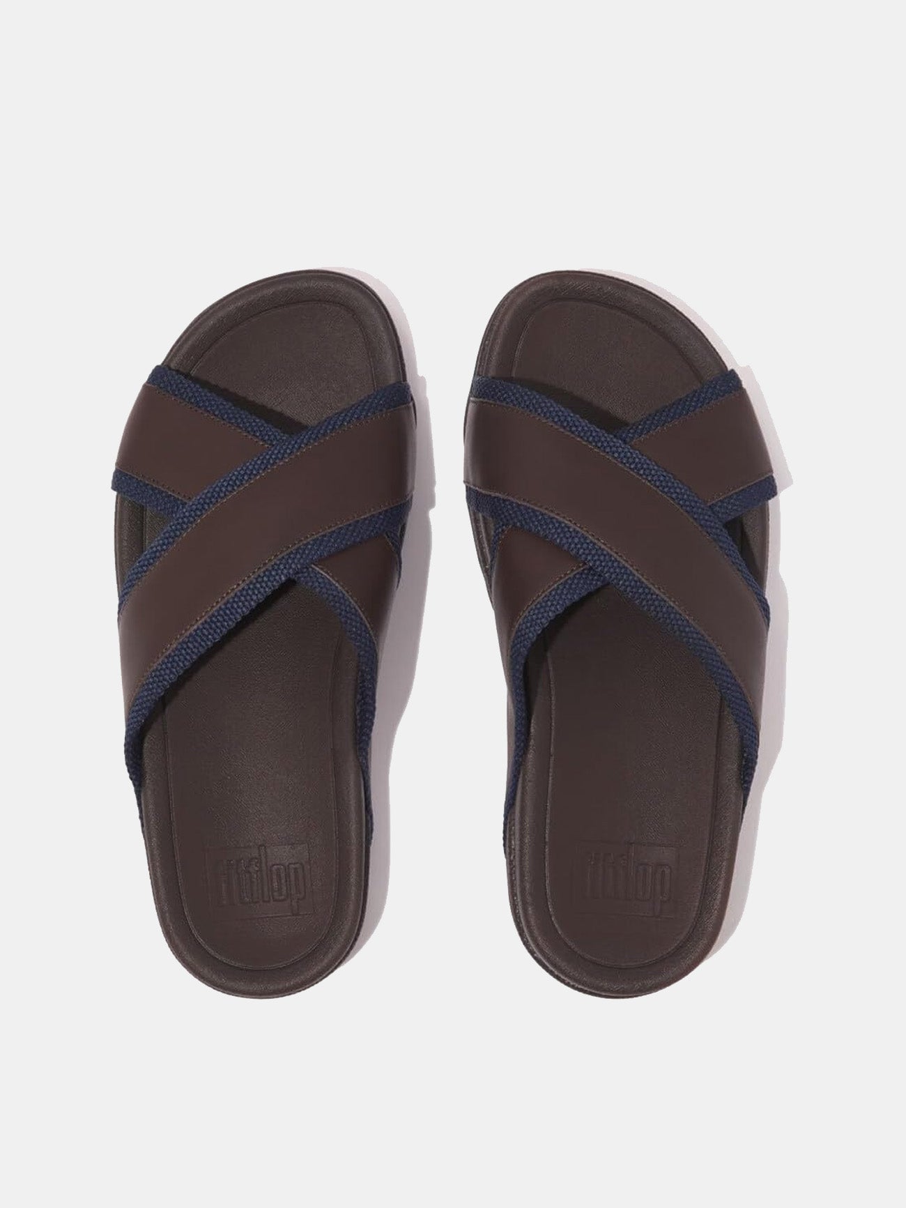 Fitflop Surfer Men's Webbing/Leather Cross Slides #color_Brown