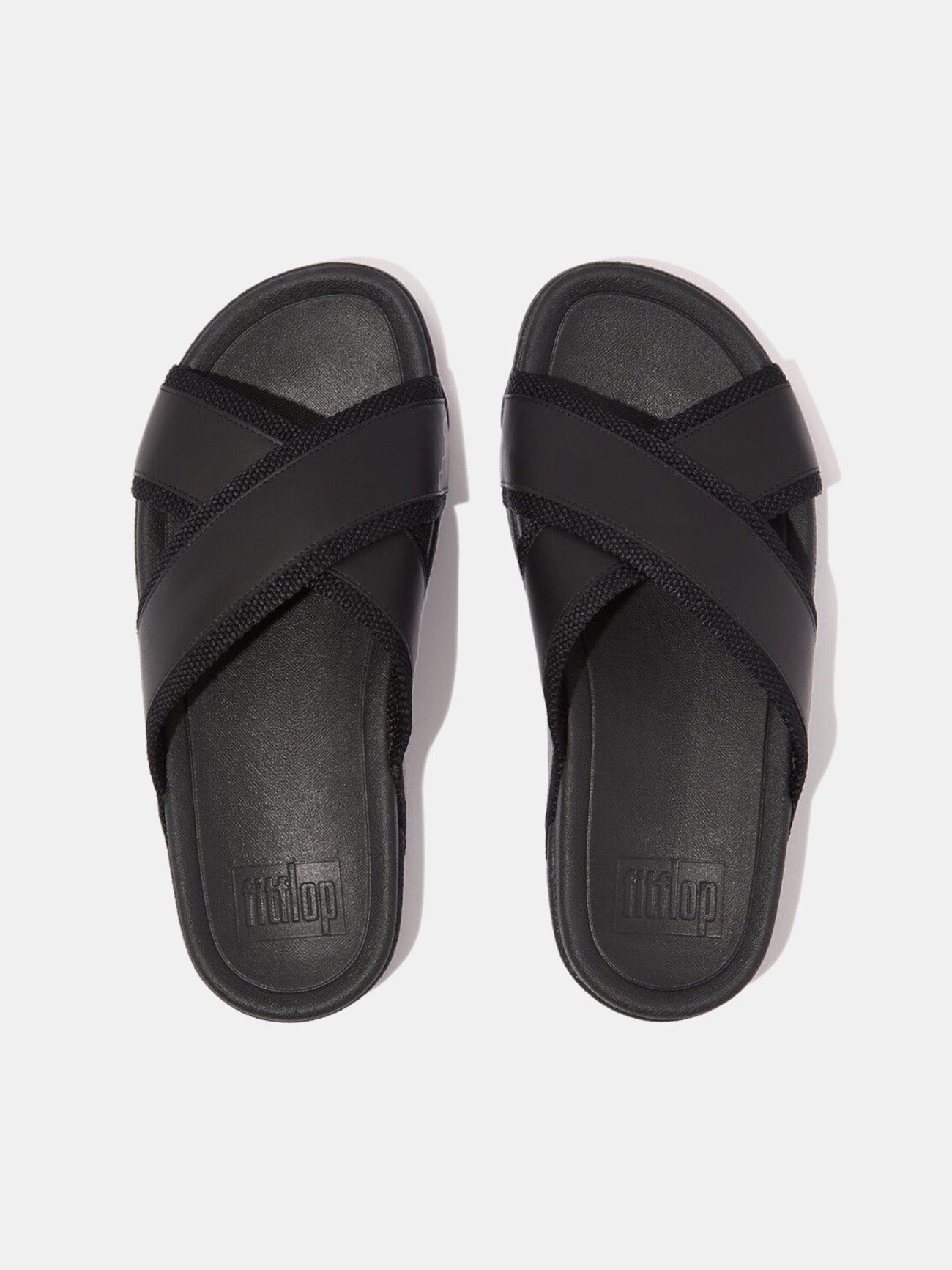 Fitflop Surfer Men's Webbing/Leather Cross Slides #color_Black