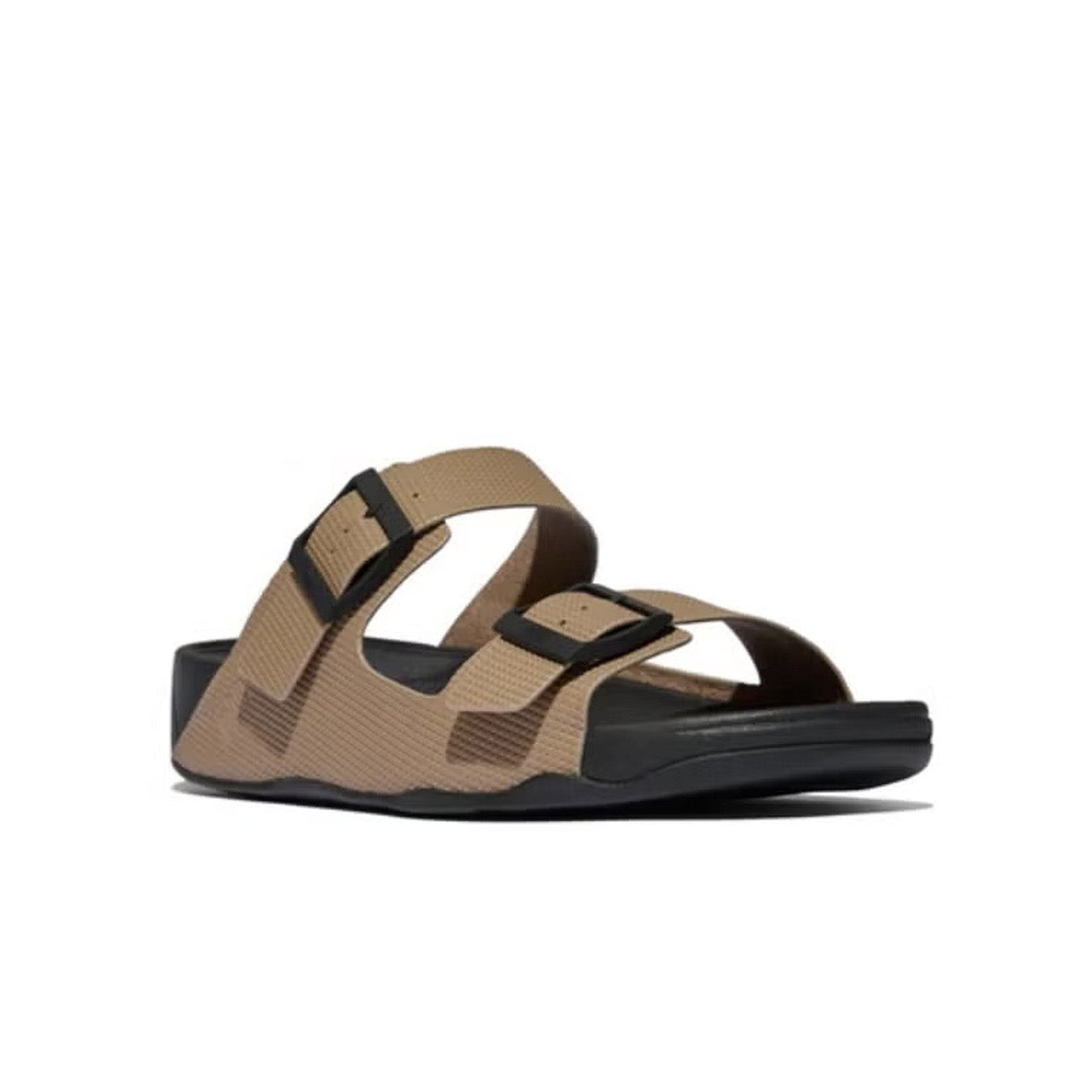 Fitflop Gogh Moc Mens Buckle Embossed-Leather Slides #color_Taupe