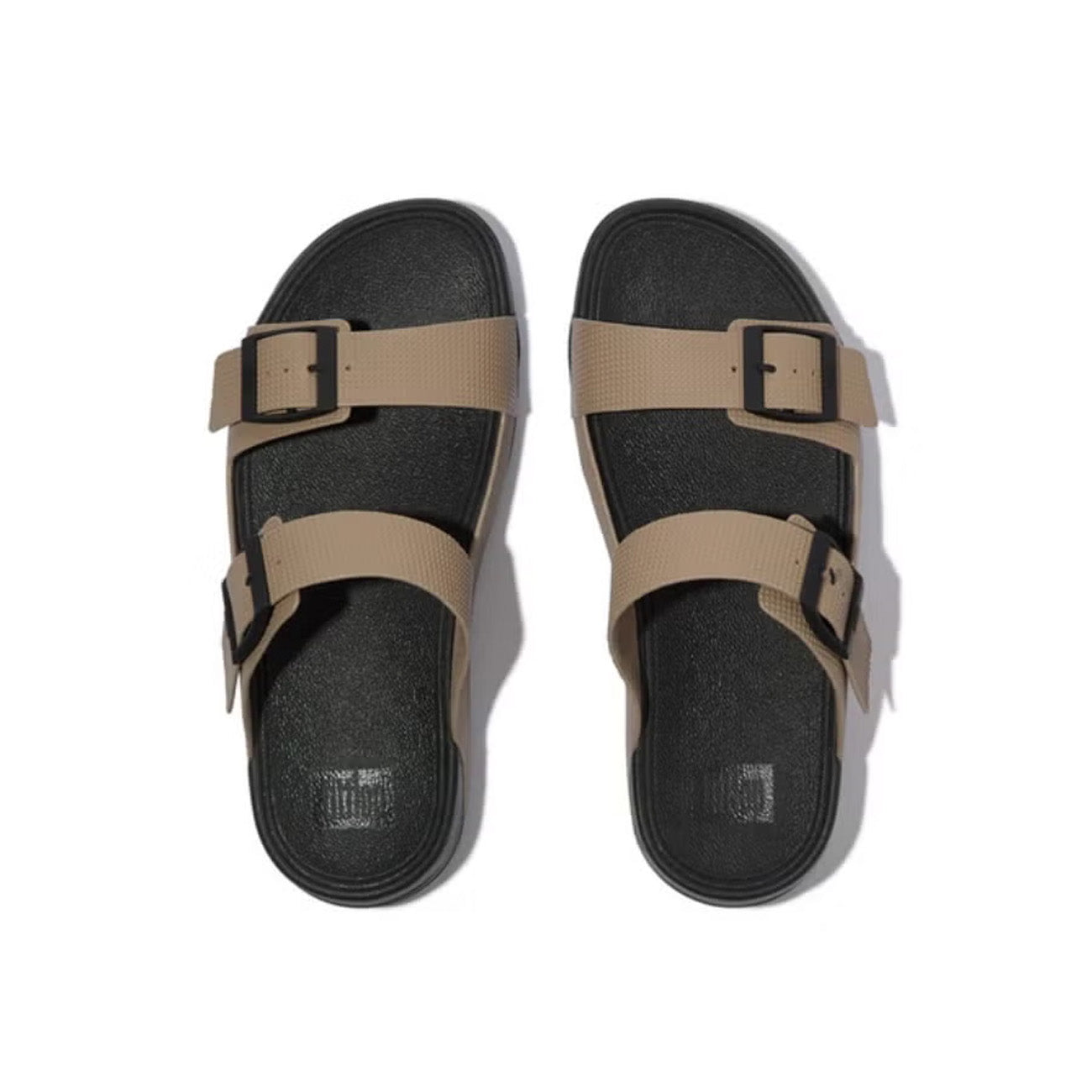 Fitflop Gogh Moc Mens Buckle Embossed-Leather Slides #color_Taupe