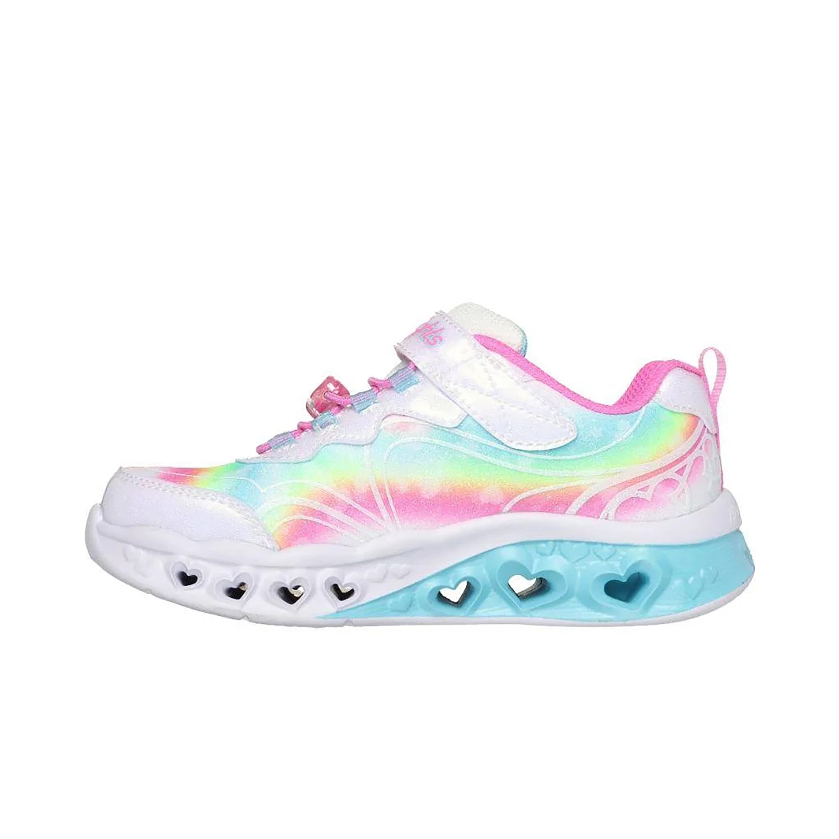 Skechers Girls Flutter Heart Lights - Groovy Swirl Shoes #color_White