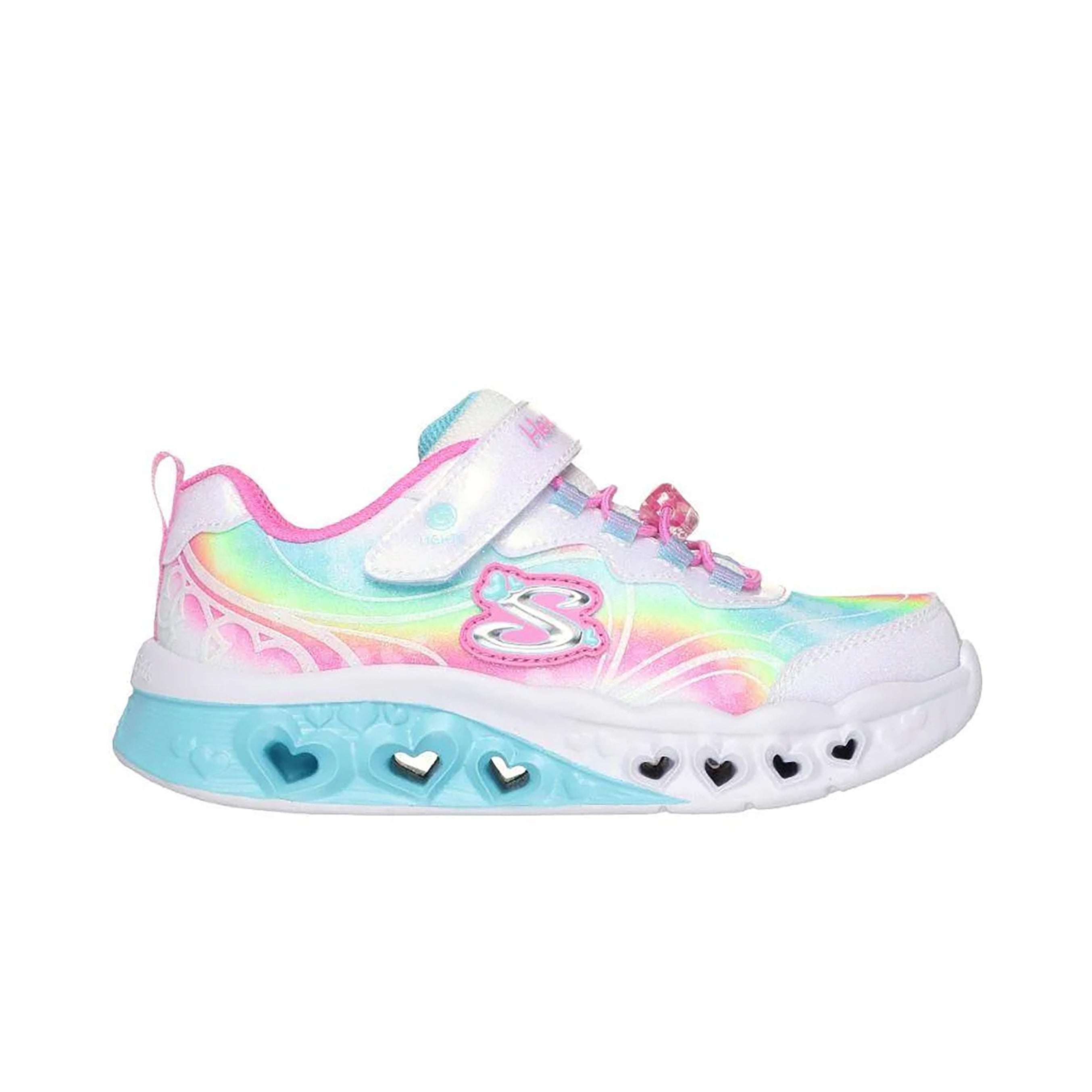 Skechers Girls Flutter Heart Lights - Groovy Swirl Shoes #color_White