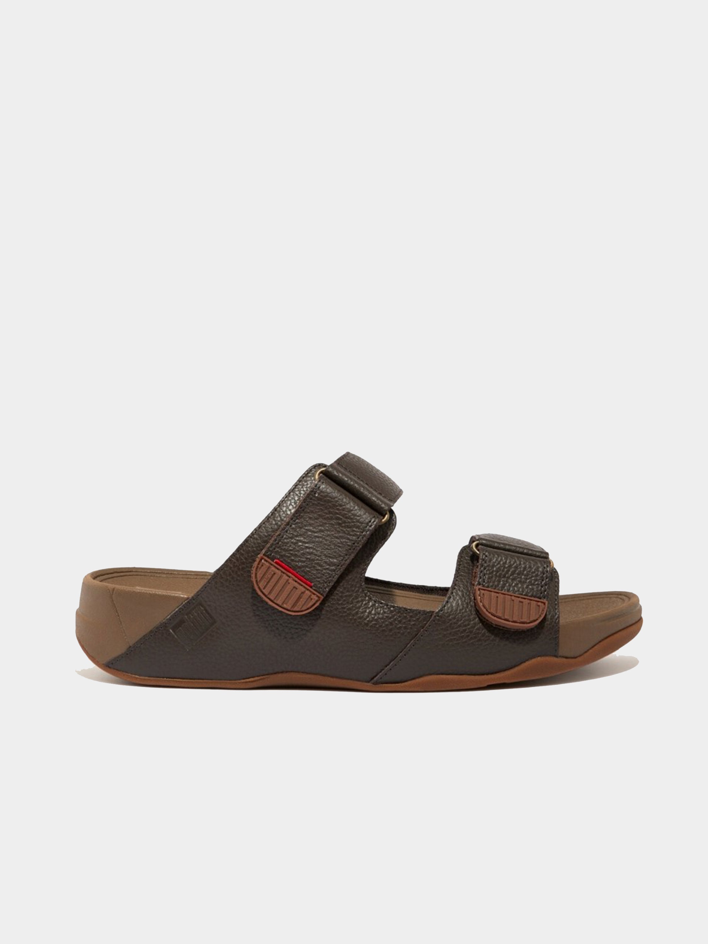 Fitflop Men's Gogh Moc Adjustable Leather Slides #color_Dark Brown