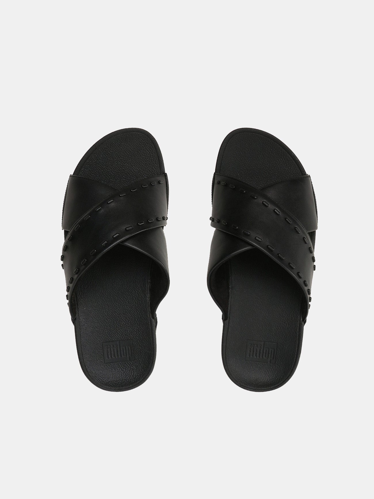 Fitflop Women's Lulu Rubber-Stud Leather Cross Slides #color_Black