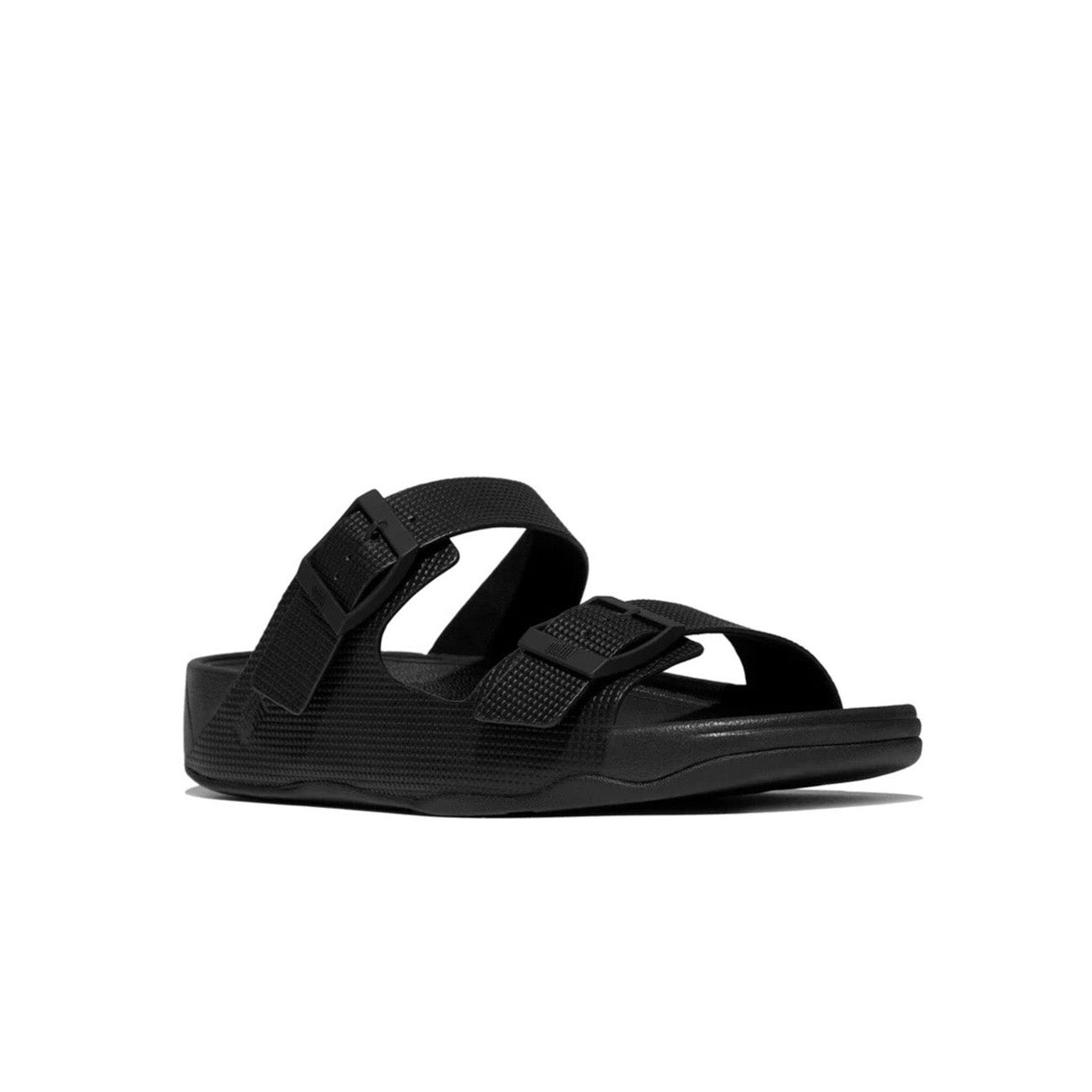 Fitflop Gogh Moc Mens Buckle Embossed-Leather Slides #color_Black