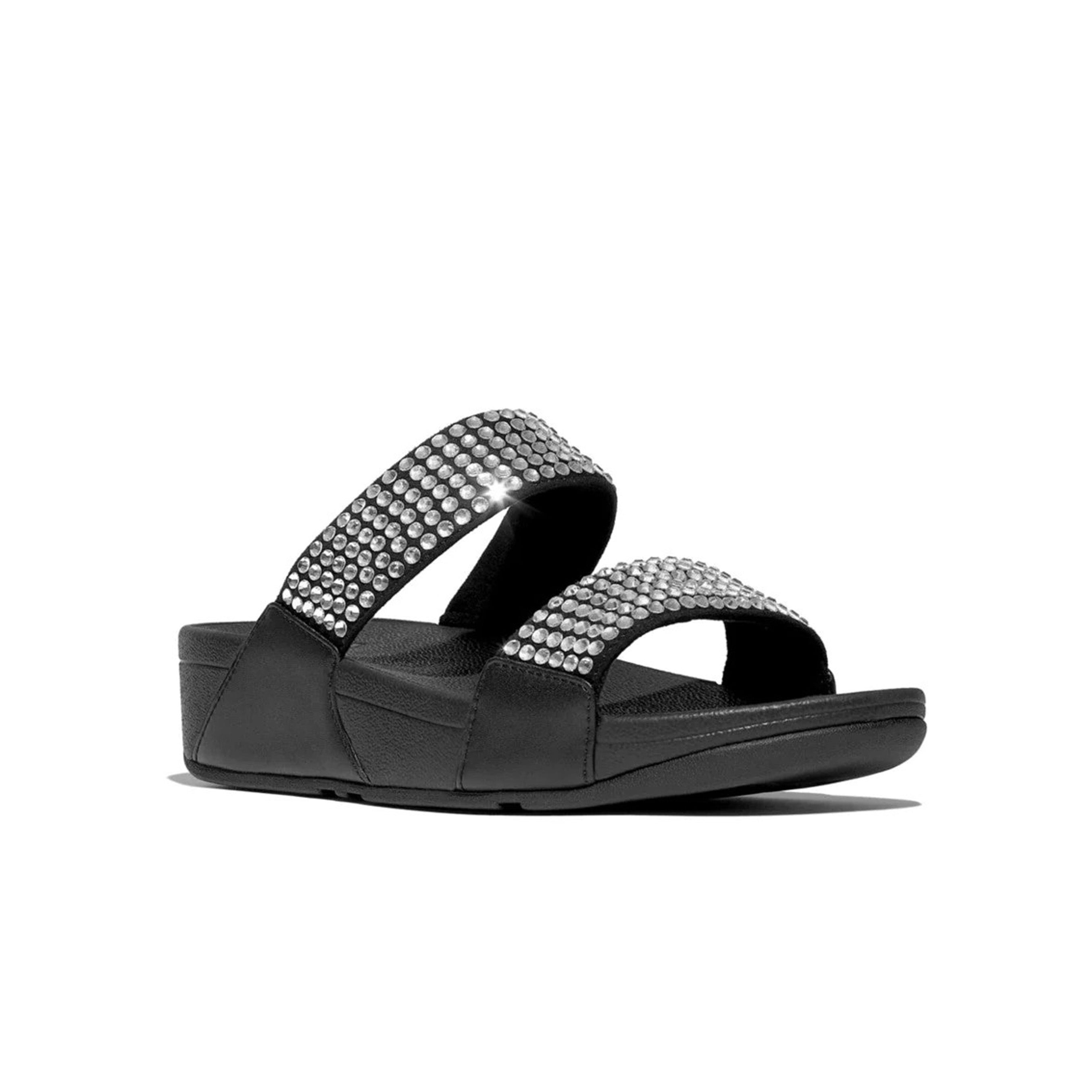 Fitflop Lulu Maxi-Crystal Two-Bar Slides #color_Black