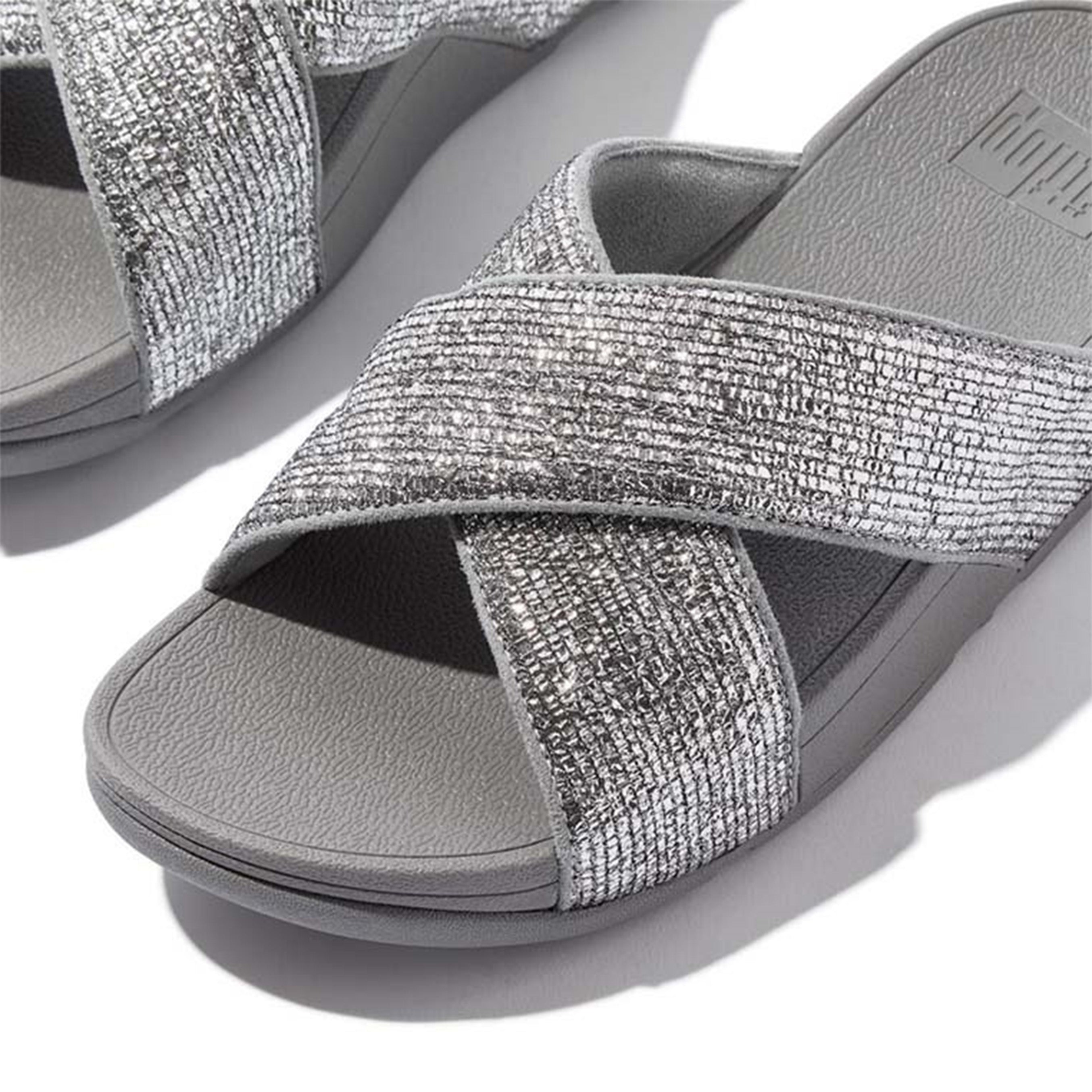 Fitflop Lulu Crinkled-Shimmer Cross Slides #color_Silver