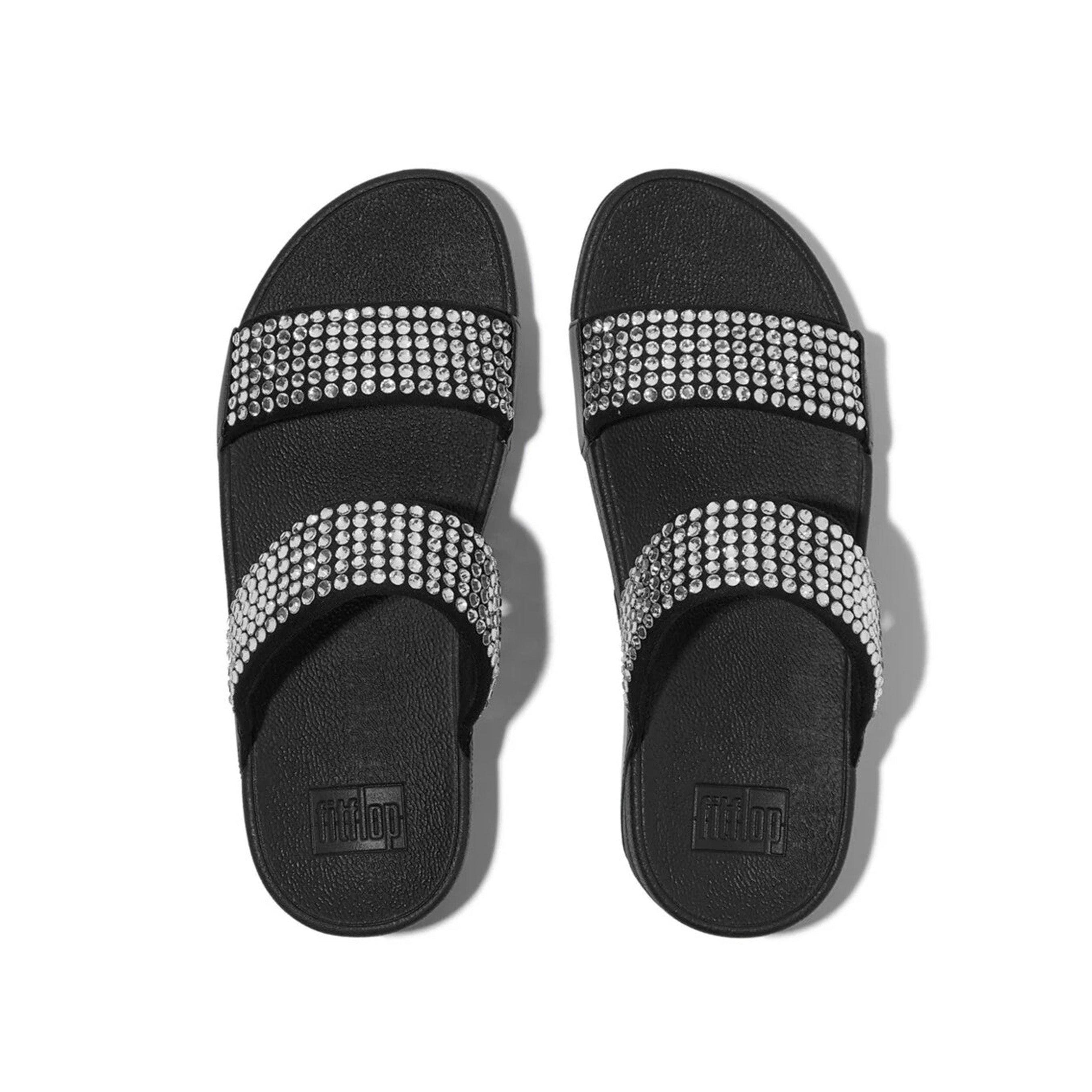Fitflop Lulu Maxi-Crystal Two-Bar Slides #color_Black
