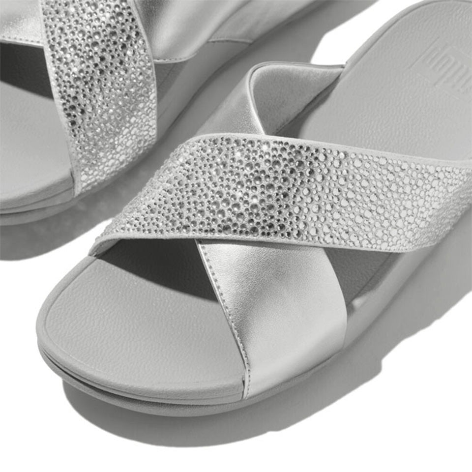 Fitflop Lulu Crystal-Mix Metallic Cross Slides #color_Silver