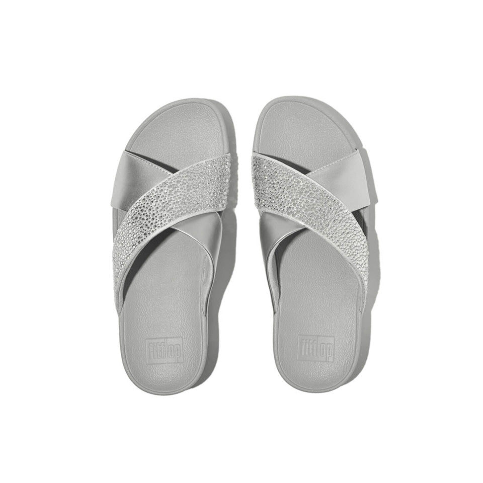 Fitflop Lulu Crystal-Mix Metallic Cross Slides #color_Silver