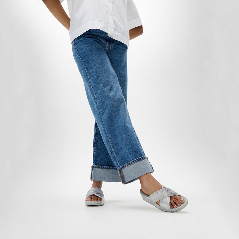 Fitflop Lulu Crystal-Mix Metallic Cross Slides #color_Silver