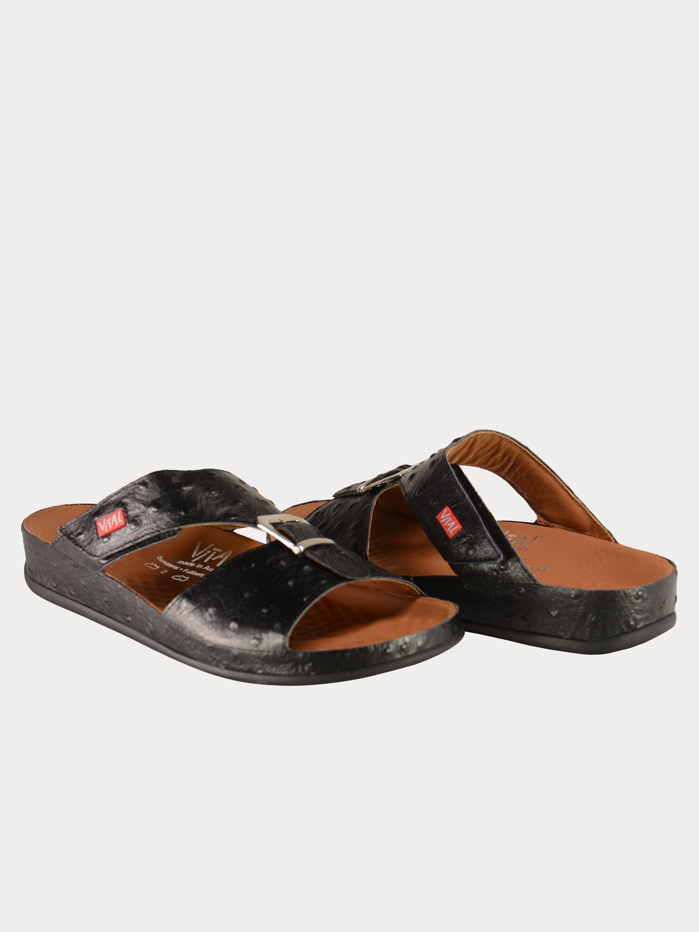 Vital 09058 Men's Buckle Slider Sandals #color_Black