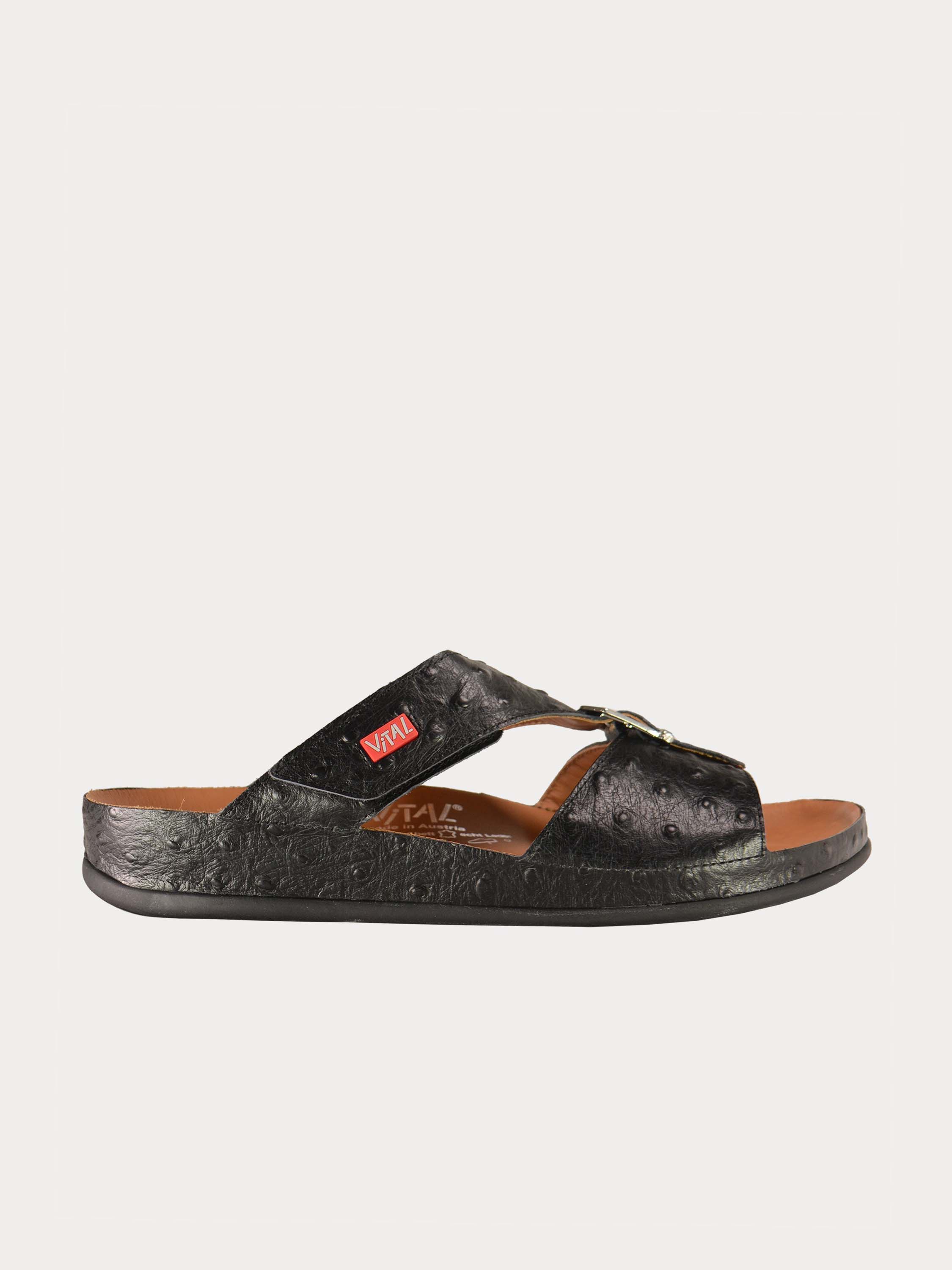 Vital 09058 Men's Buckle Slider Sandals #color_Black