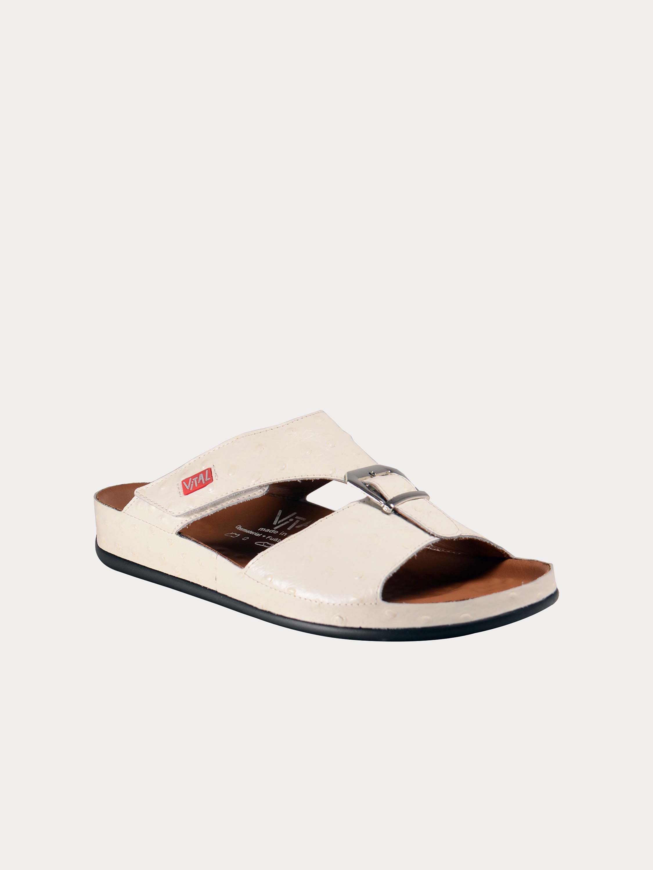 Vital 09058 Men's Buckle Slider Sandals #color_White