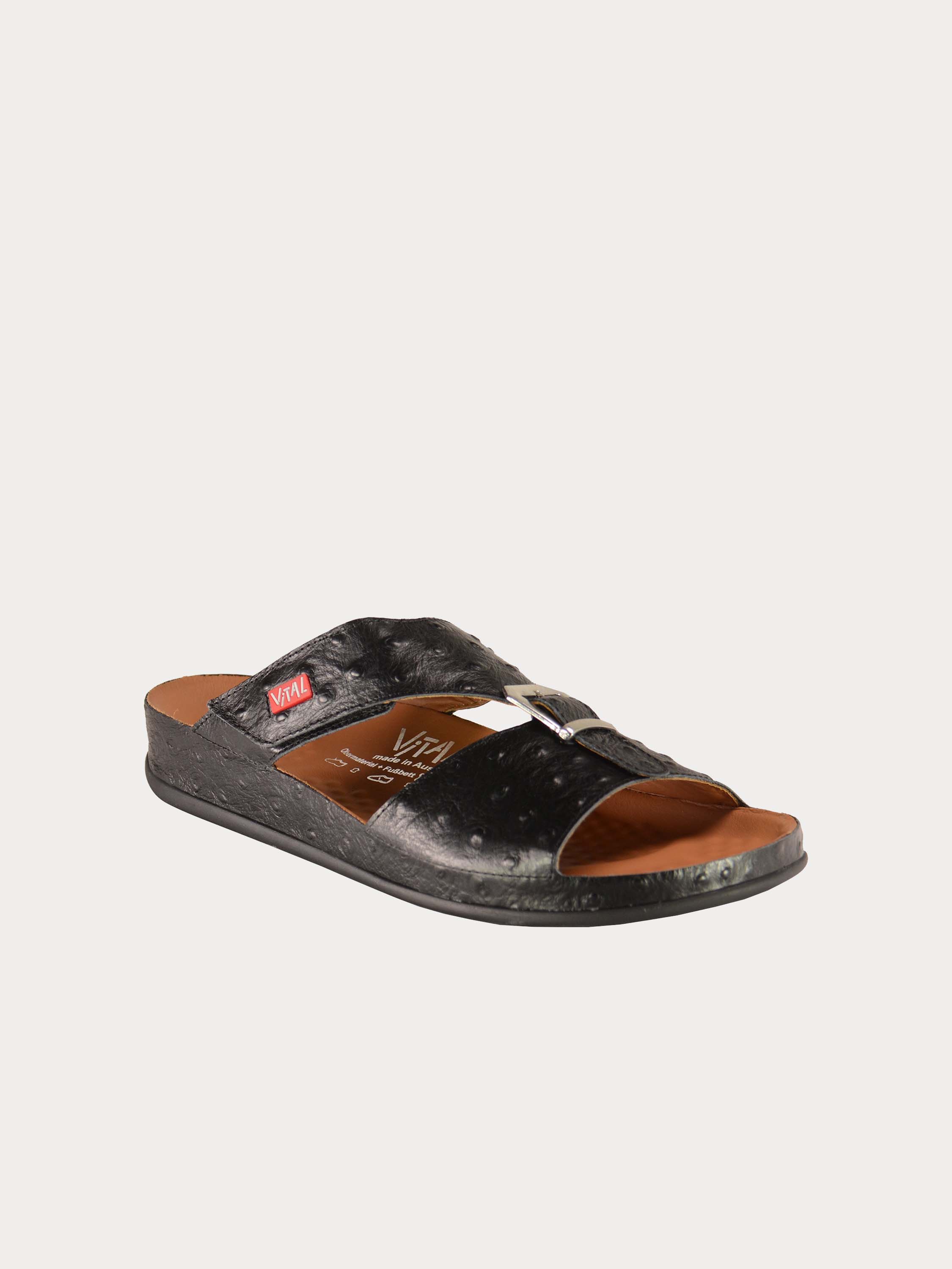 Vital 09058 Men's Buckle Slider Sandals #color_Black