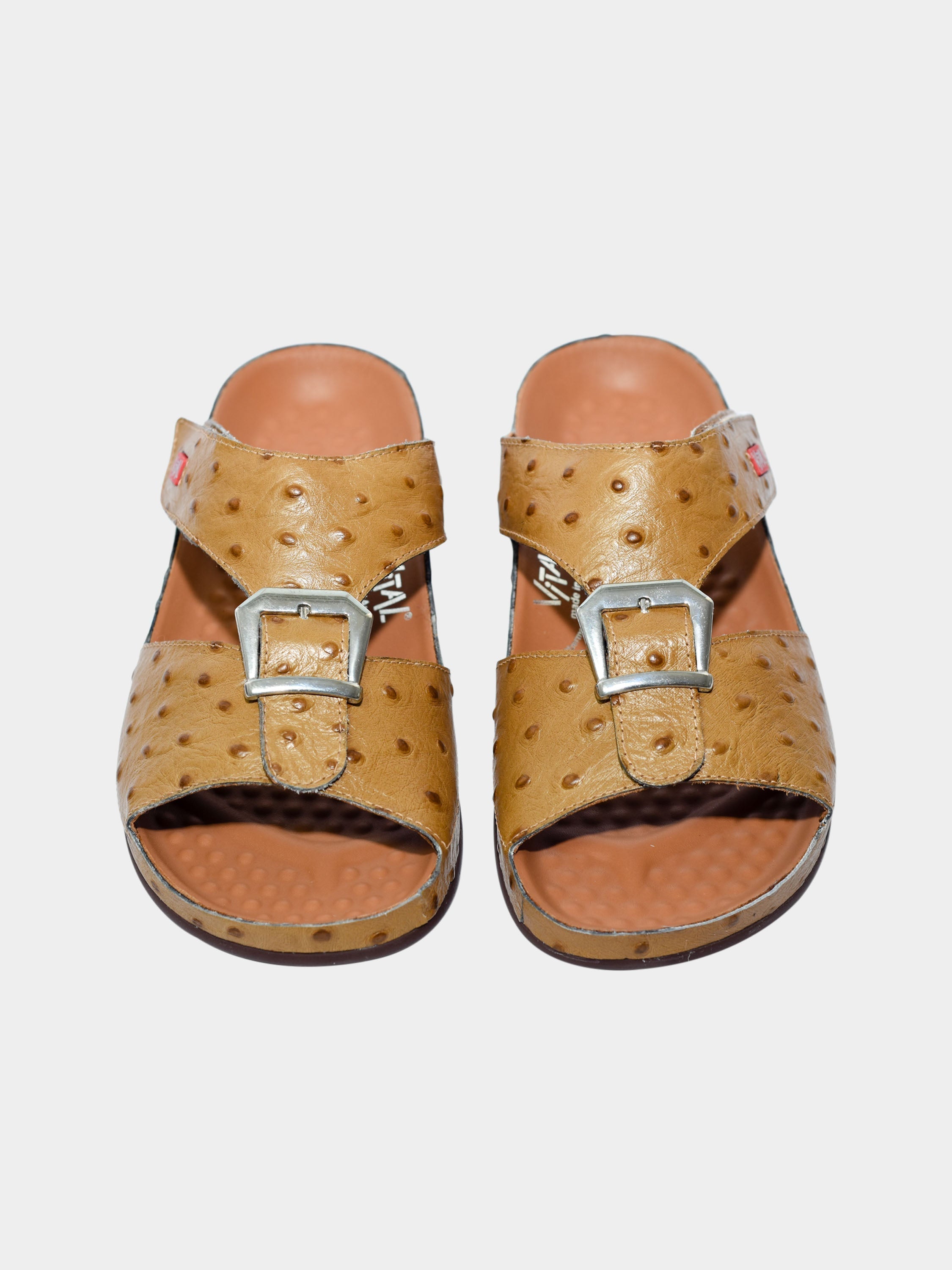 Vital 09058 Men's Buckle Slider Sandals #color_Beige