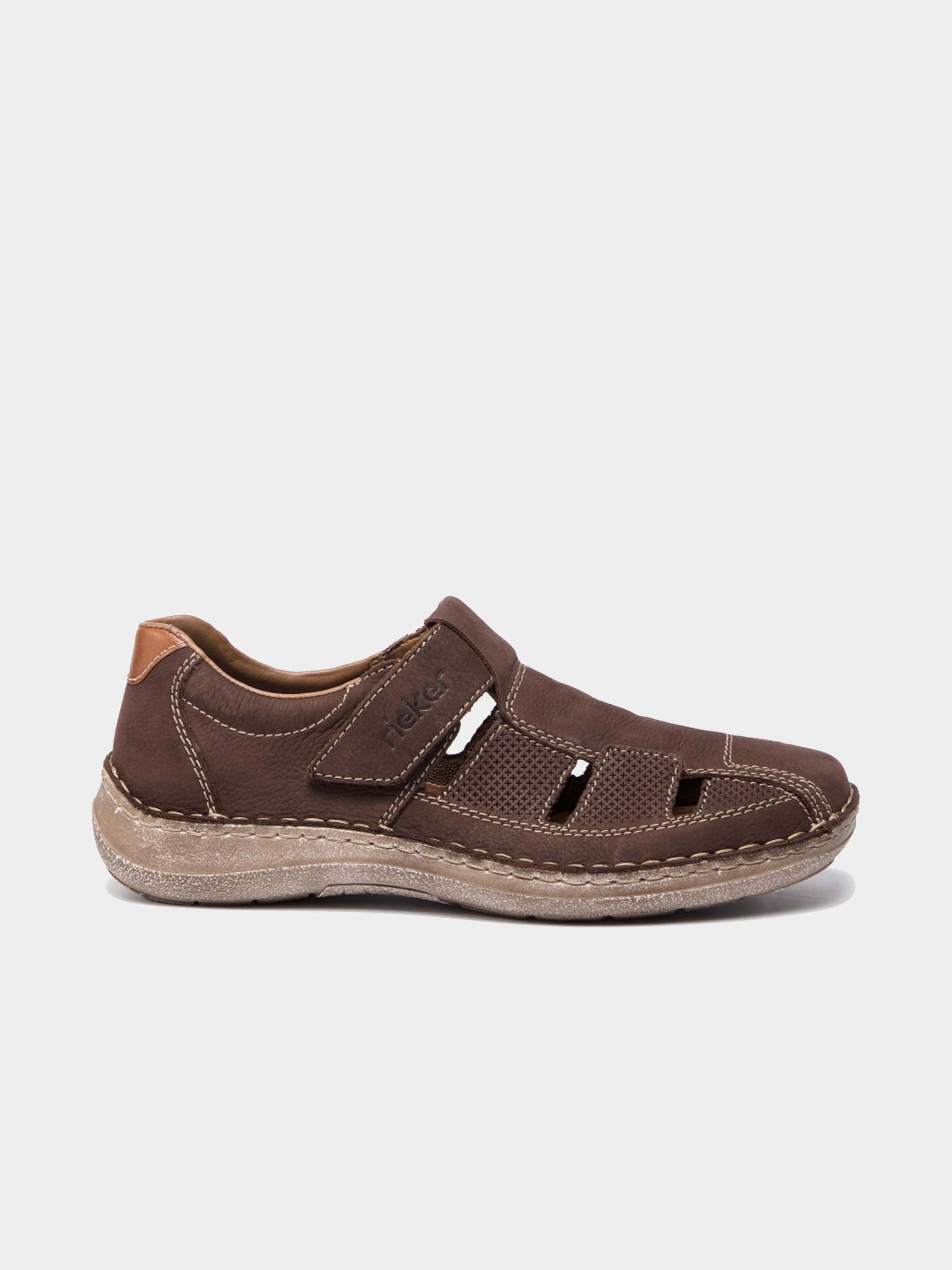 Rieker 03065 Men's Hook and Loop Suede Shoes #color_Brown