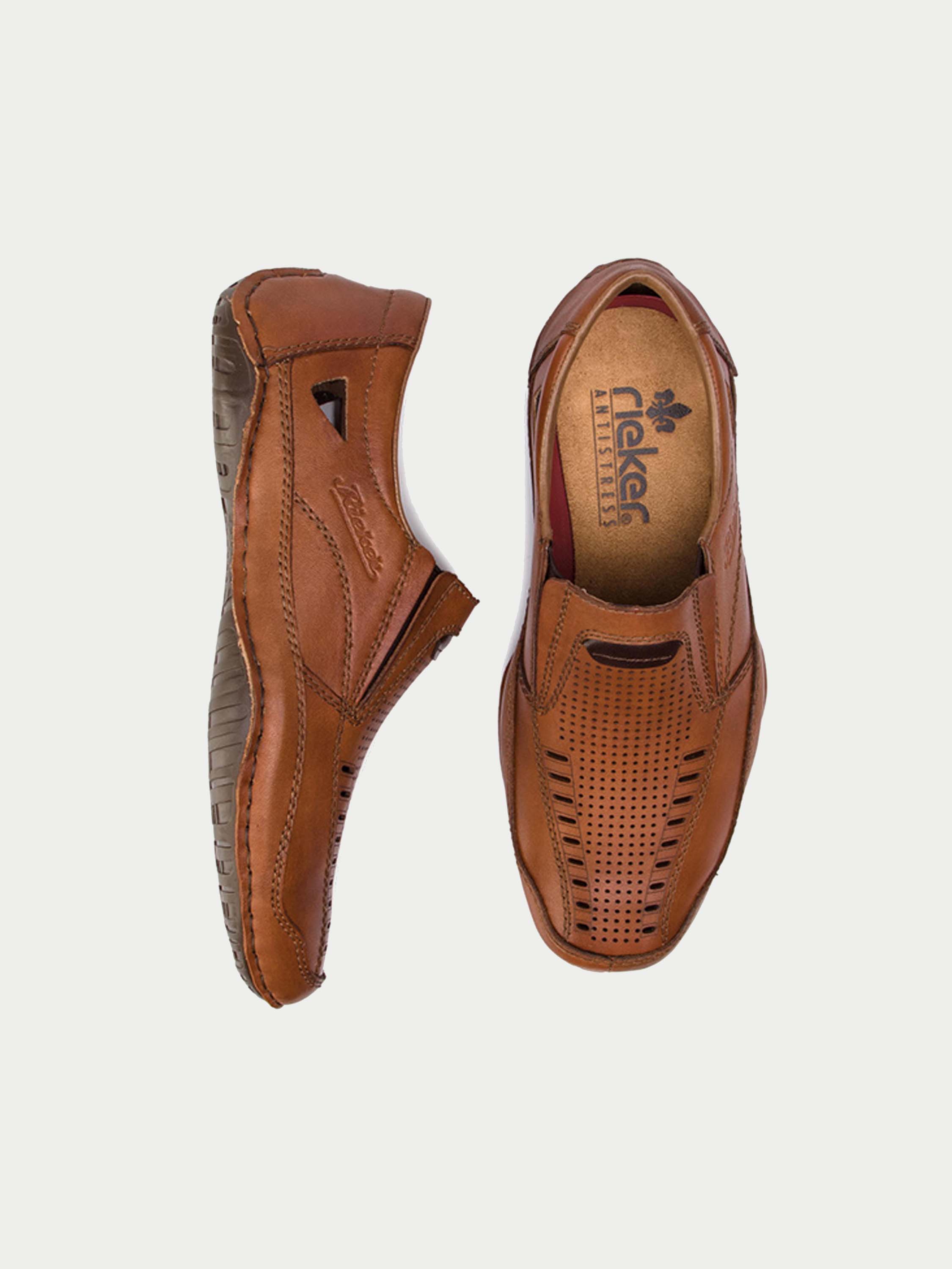 Rieker 06356 Men's Braun 1 Slip On Leather Shoes #color_Brown