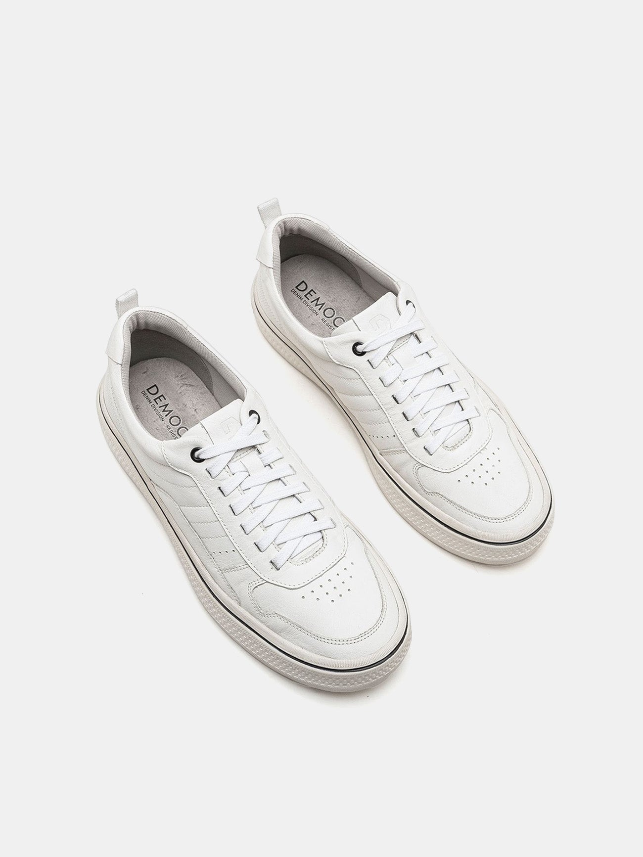 Democrata Men's Denim Fender Leather Sneakers #color_White